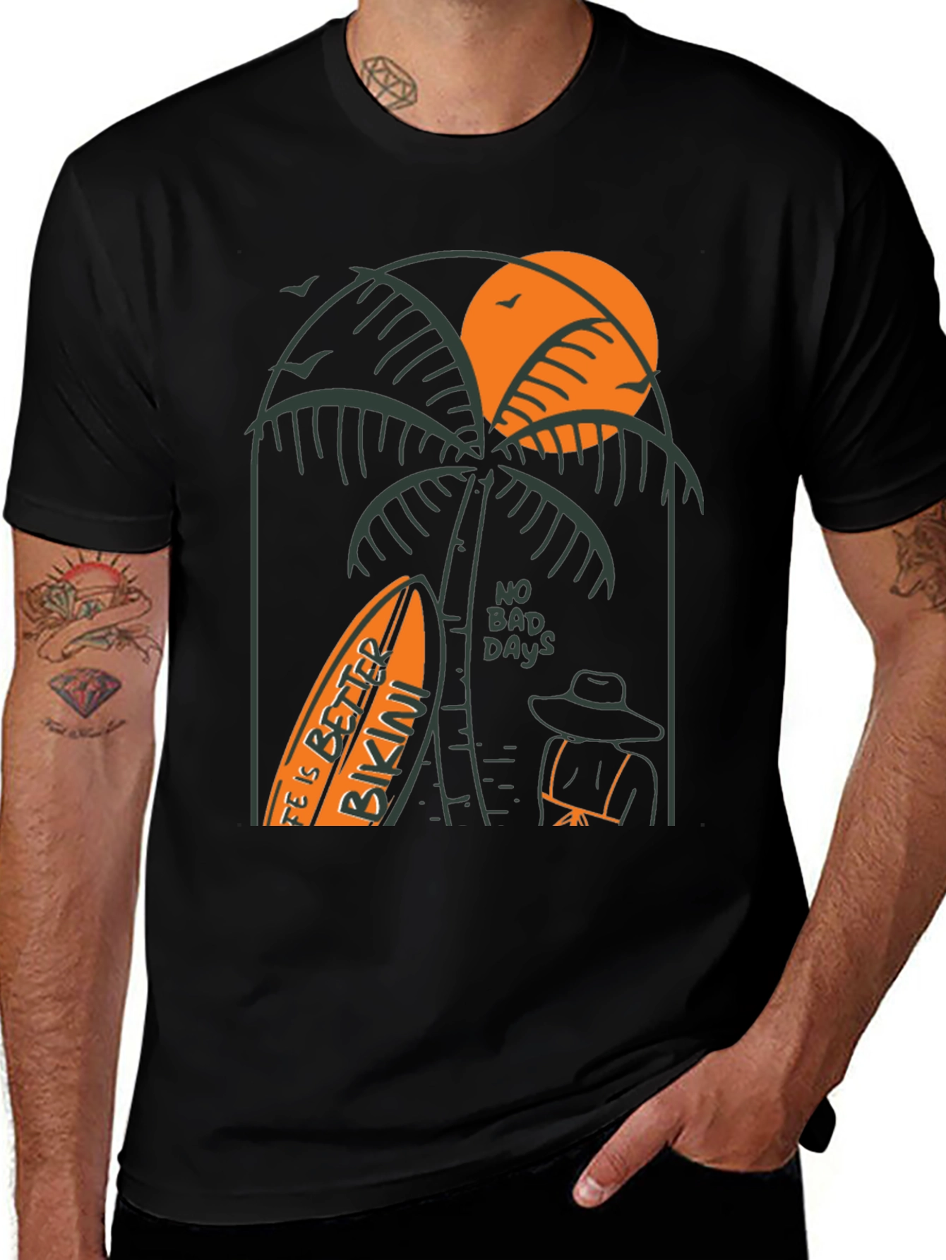 Black Beach Vibes Graphic Tee - Life is Better in a Bikini T-Shirt main image