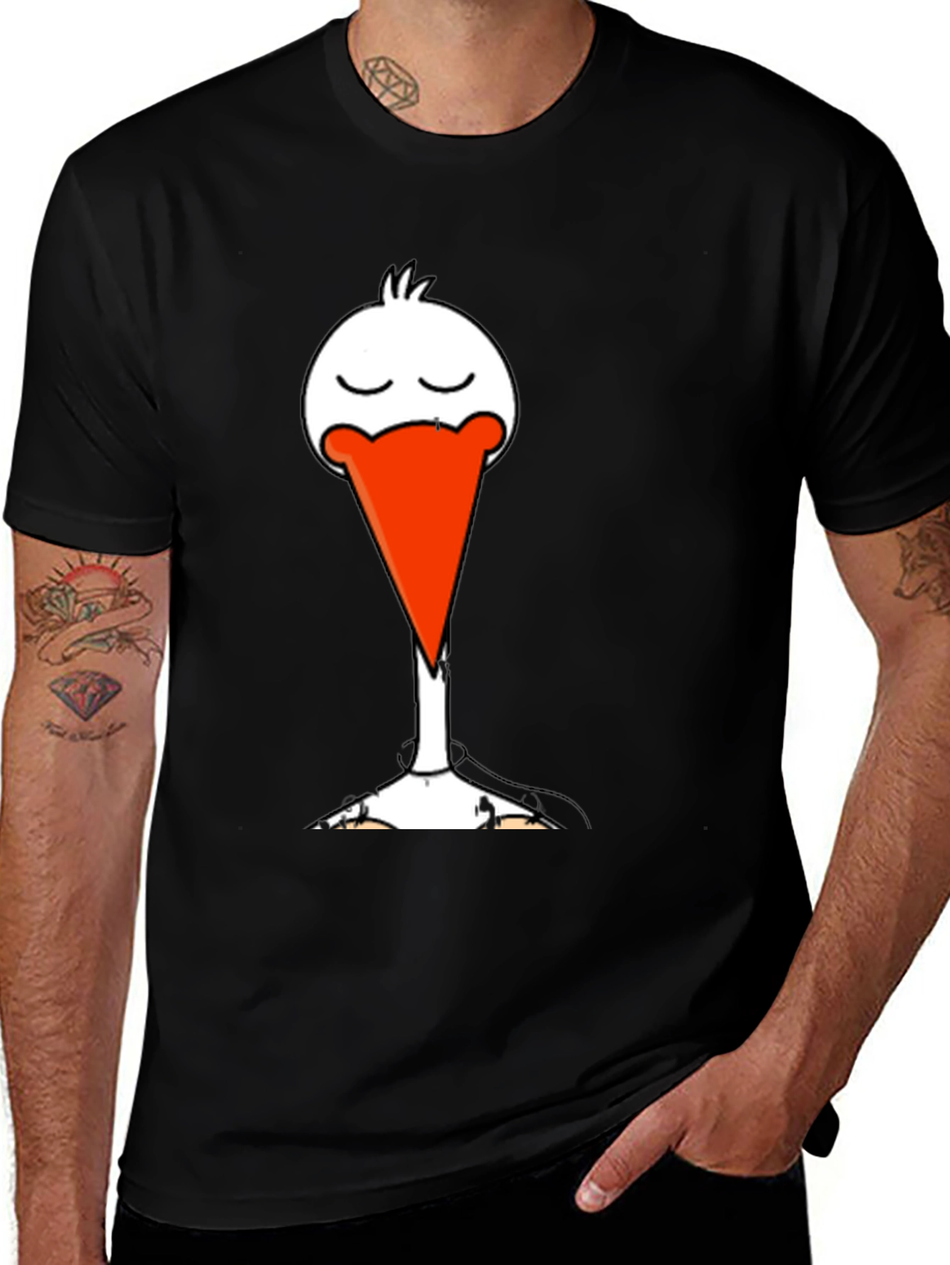 Variant 12 of Funny Stork Cartoon Black T-Shirt