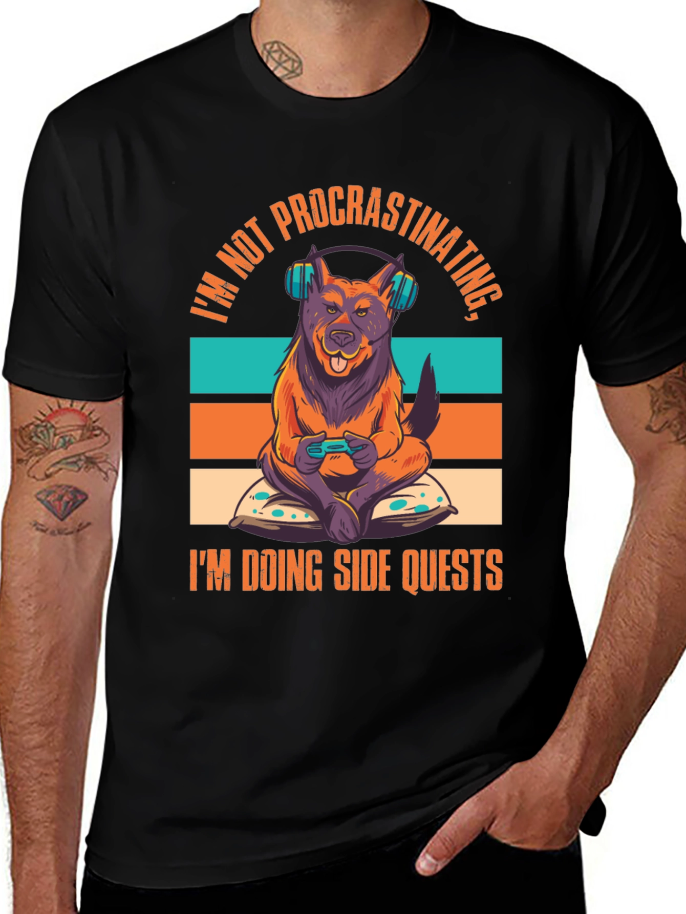 Variant 23 of Dog Gamer T-Shirt - Not Procrastinating, Side Quests