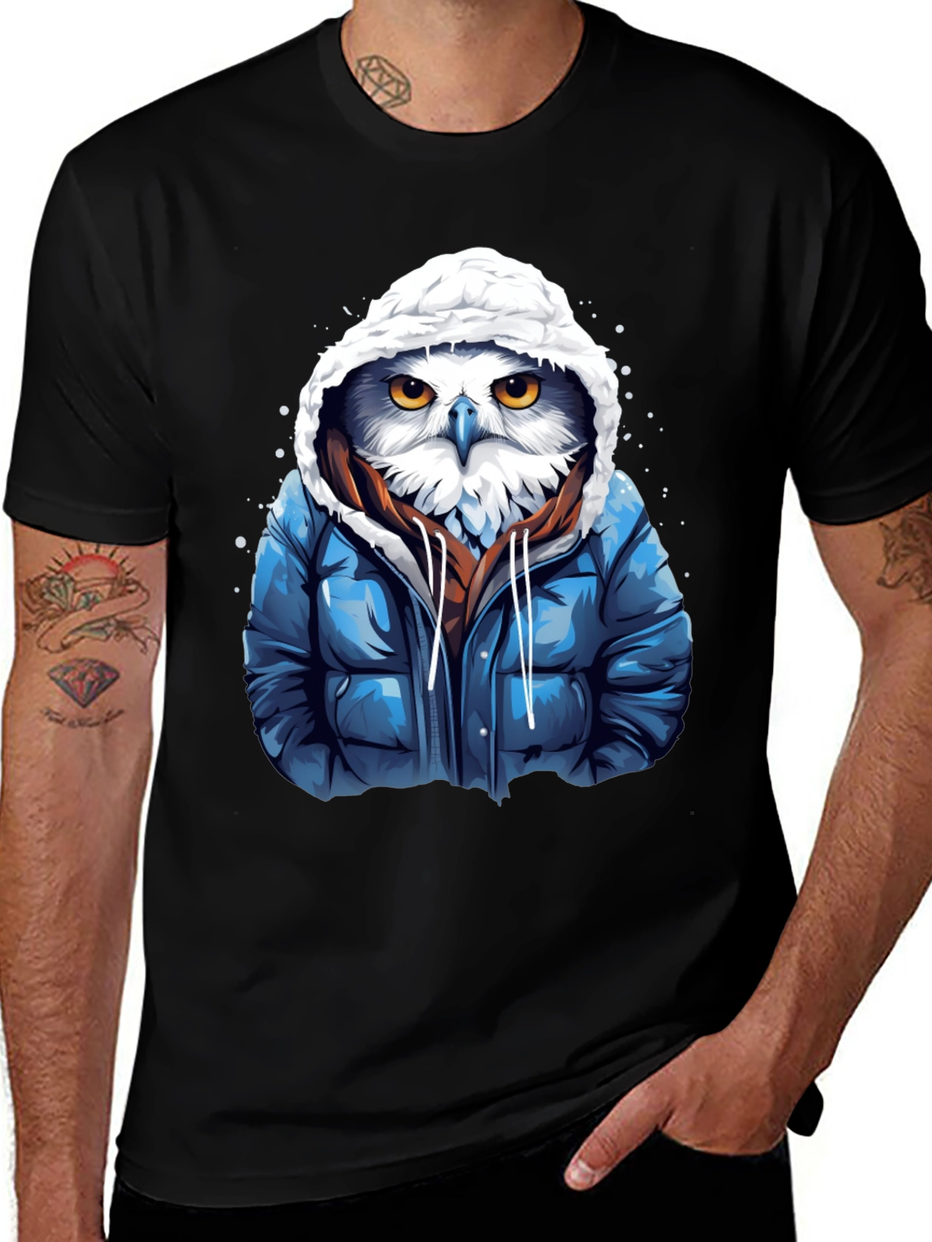 Variant 9 of Cool Owl in Puffer Jacket Graphic Tee