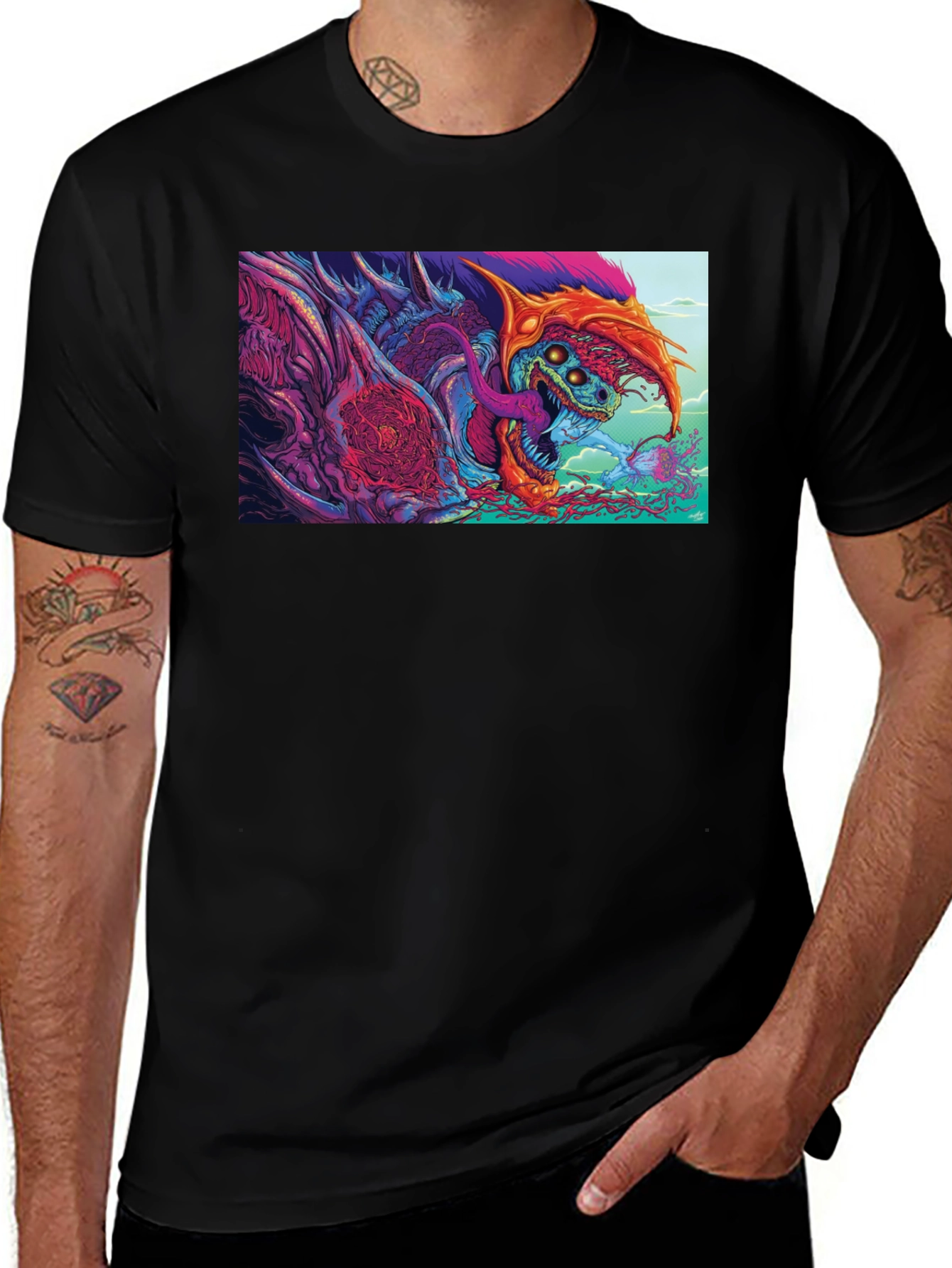 Variant 23 of Monster Graphic Print Black T-Shirt
