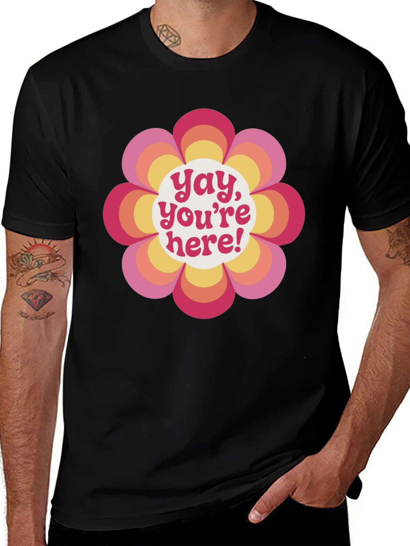 Variant 16 of Retro Flower Power Graphic Tee - Yay, You're Here!