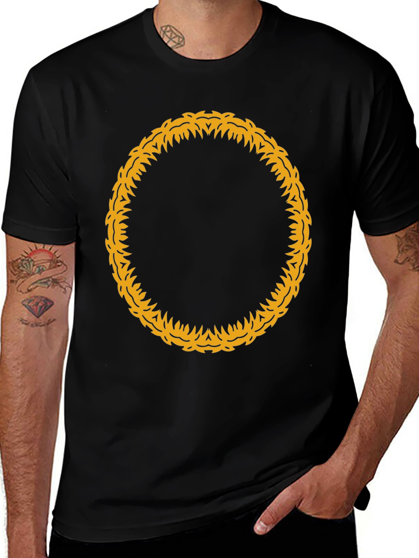 Variant 13 of Golden Wreath Graphic Black T-Shirt