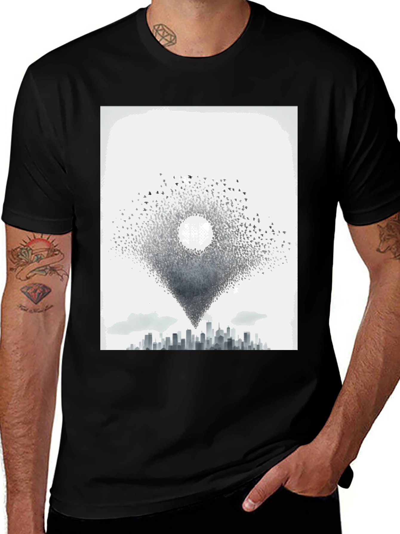 Variant 12 of Abstract Bird City T-Shirt - Artistic Design