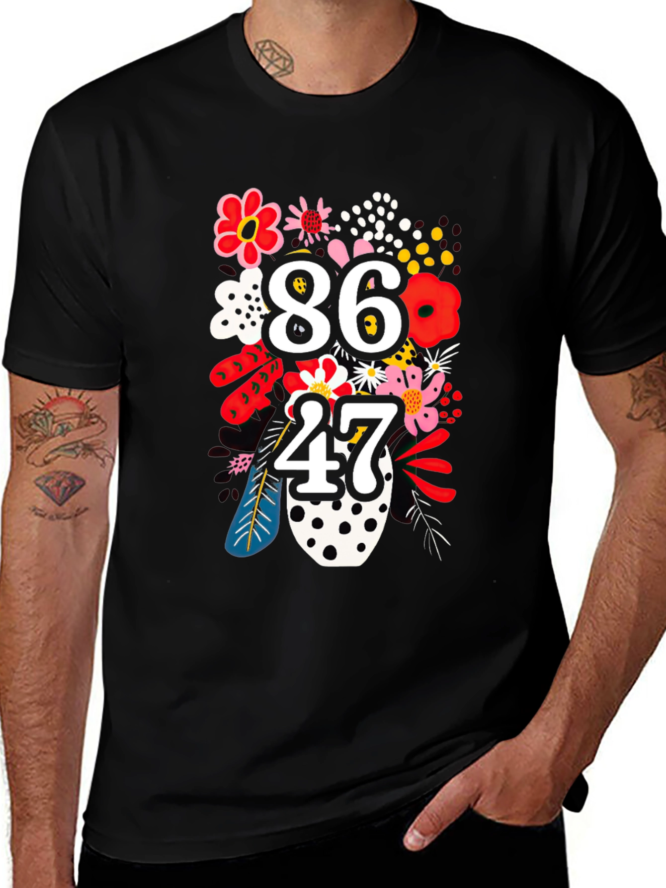 Variant 16 of Floral 86 47 Graphic Tee - Black Cotton T-Shirt