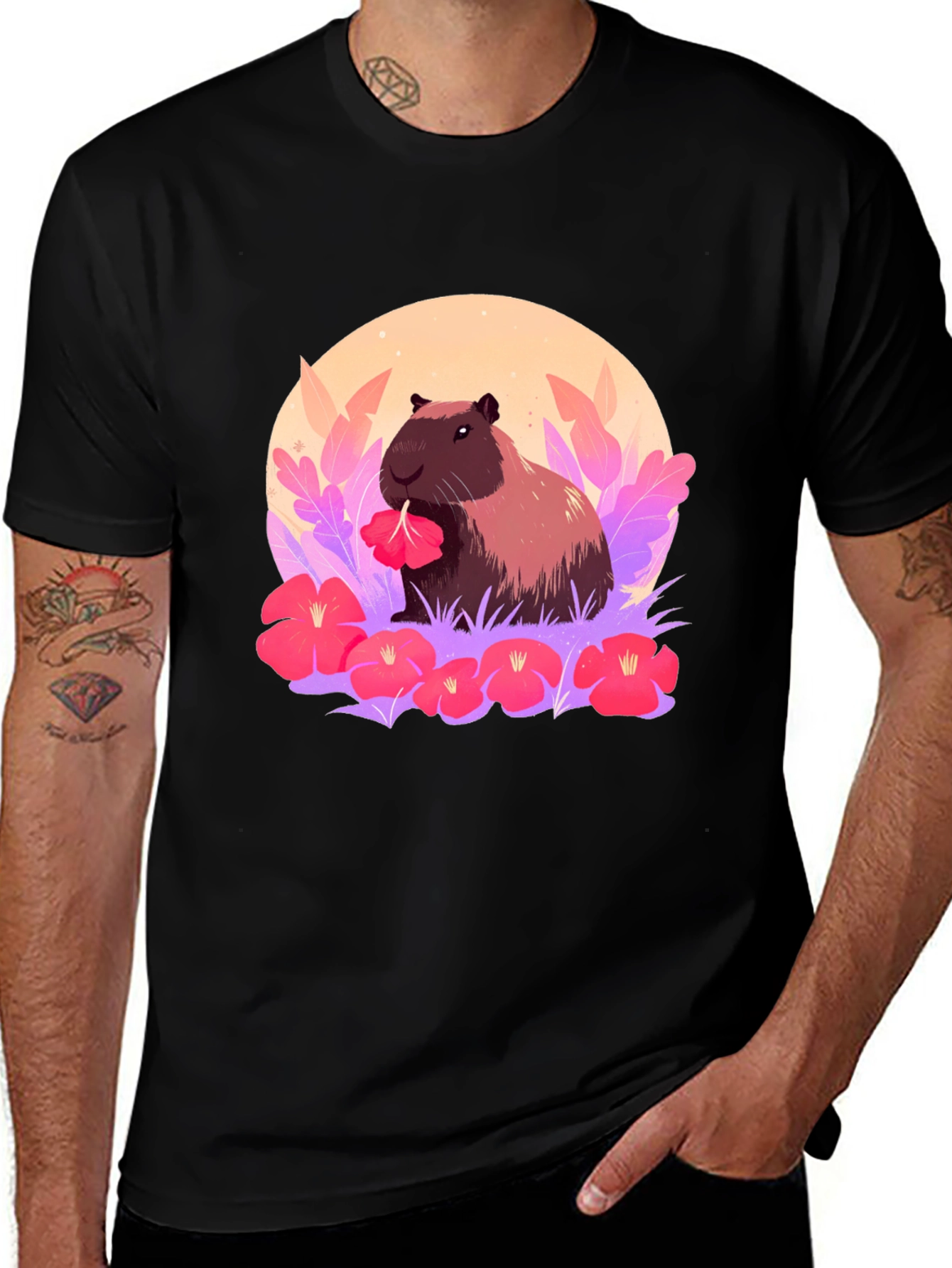 Variant 10 of Capybara Floral Graphic Tee - Unique Style