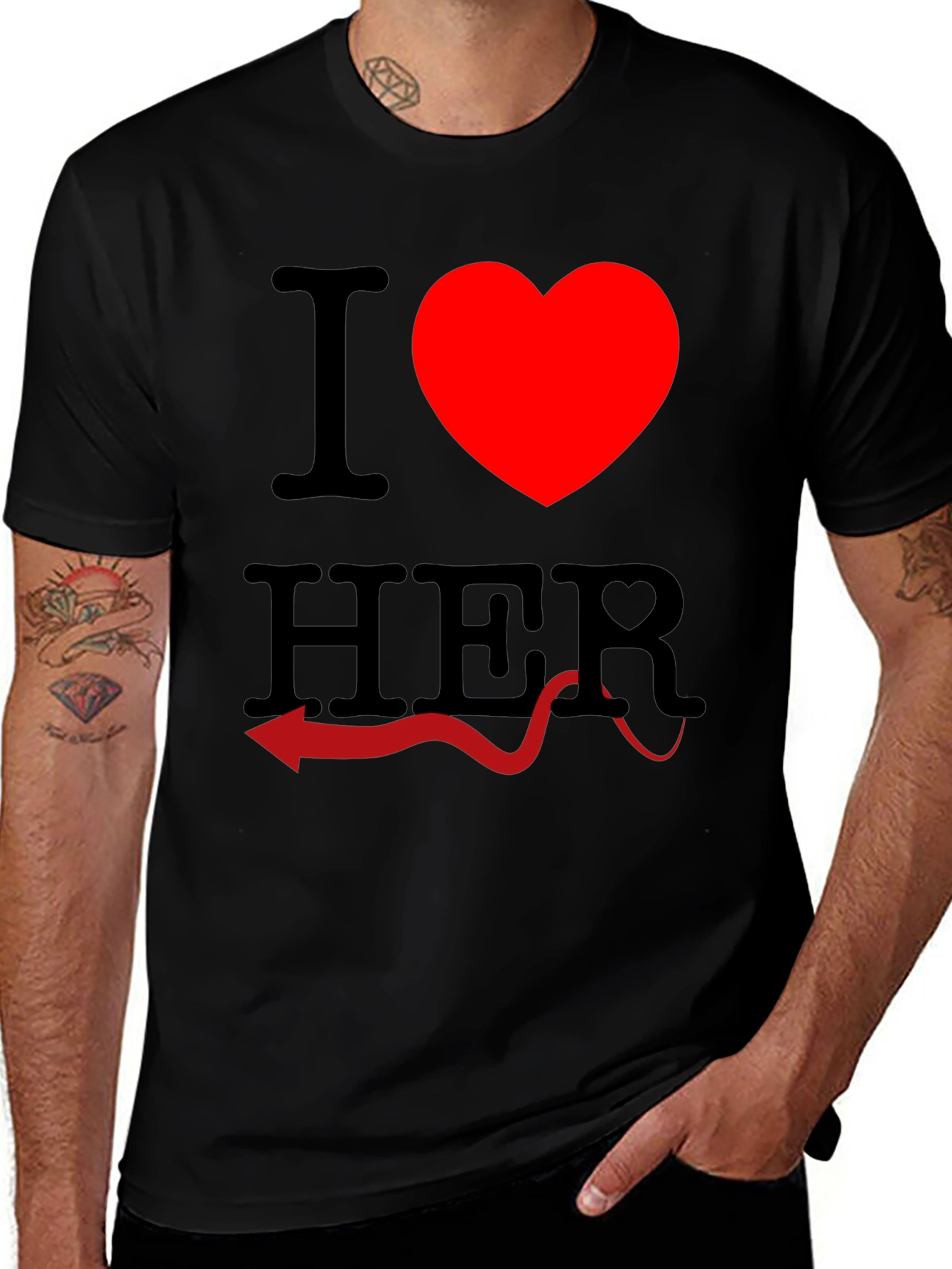 Variant 29 of I Heart Her Devil Tail Graphic Tee - Black Cotton Shirt