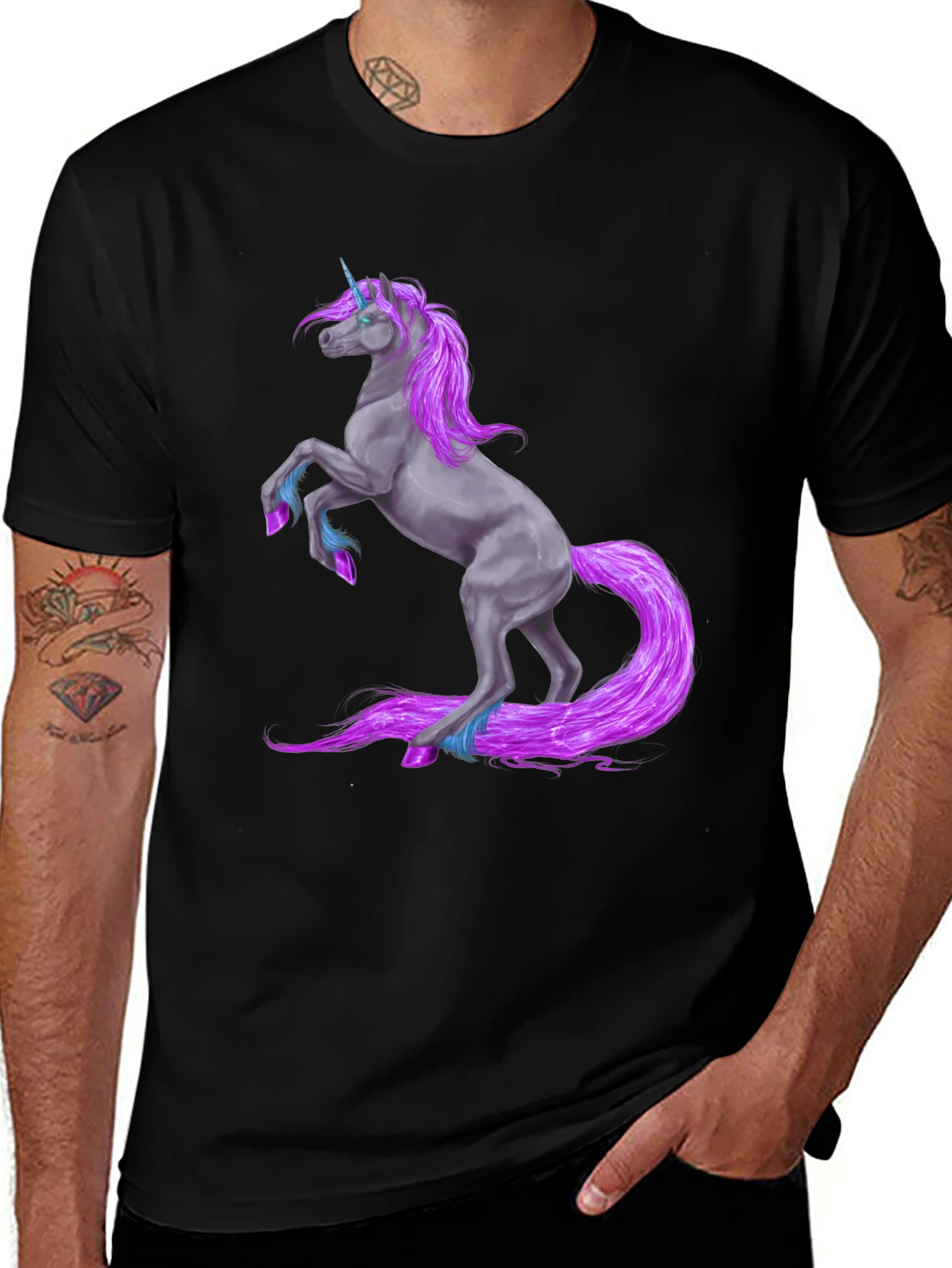 Variant 27 of Unicorn Graphic T-Shirt - Black Cotton Tee