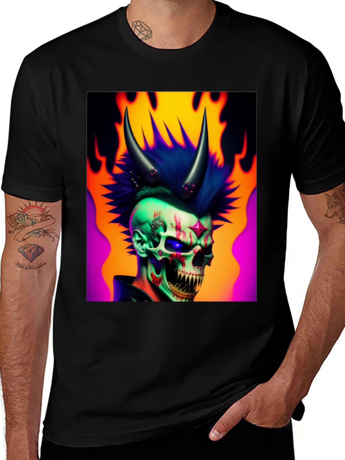 Variant 13 of Punk Skull Graphic Black T-Shirt