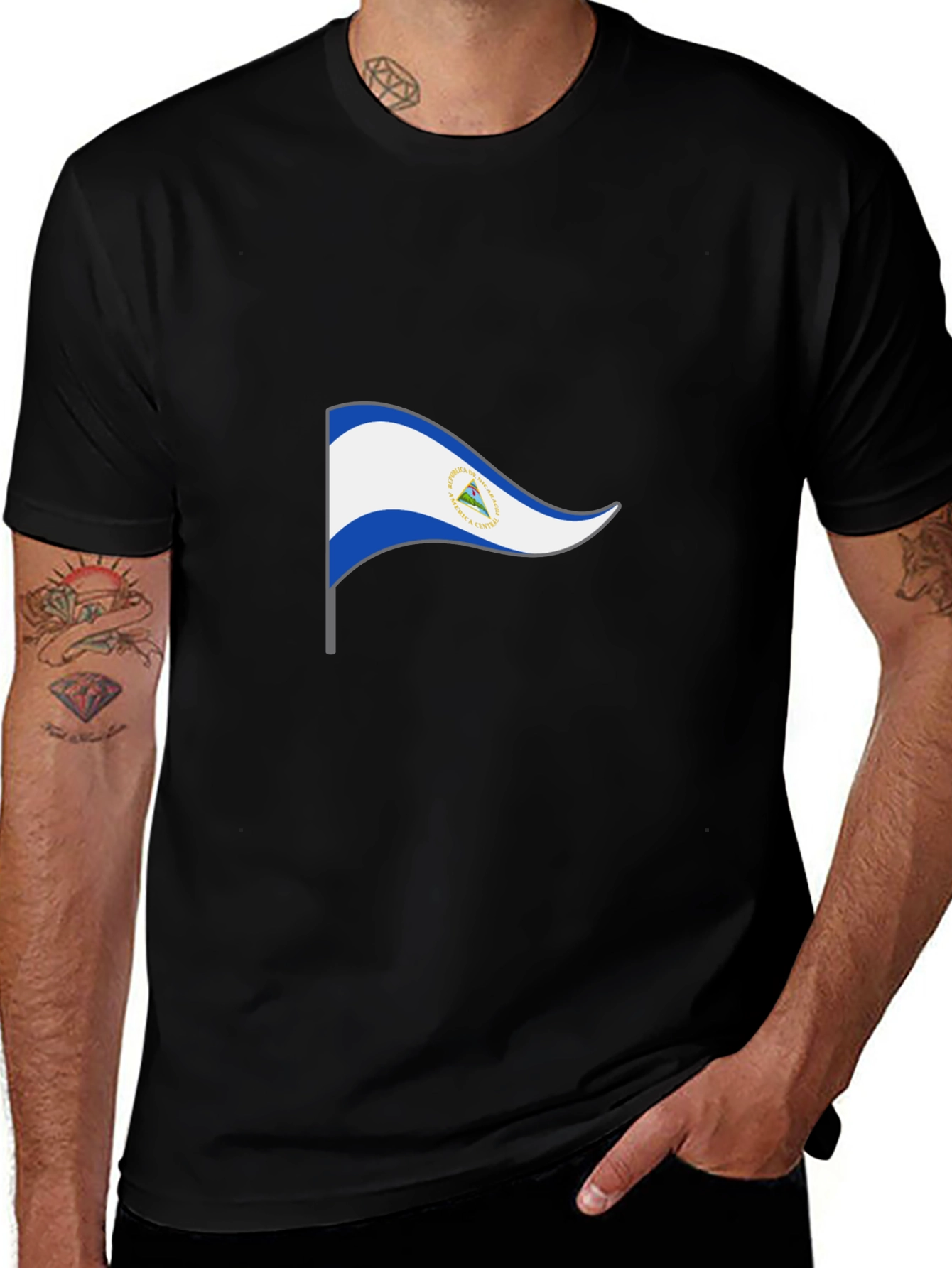 Variant 24 of Nicaragua Flag Graphic Black T-Shirt