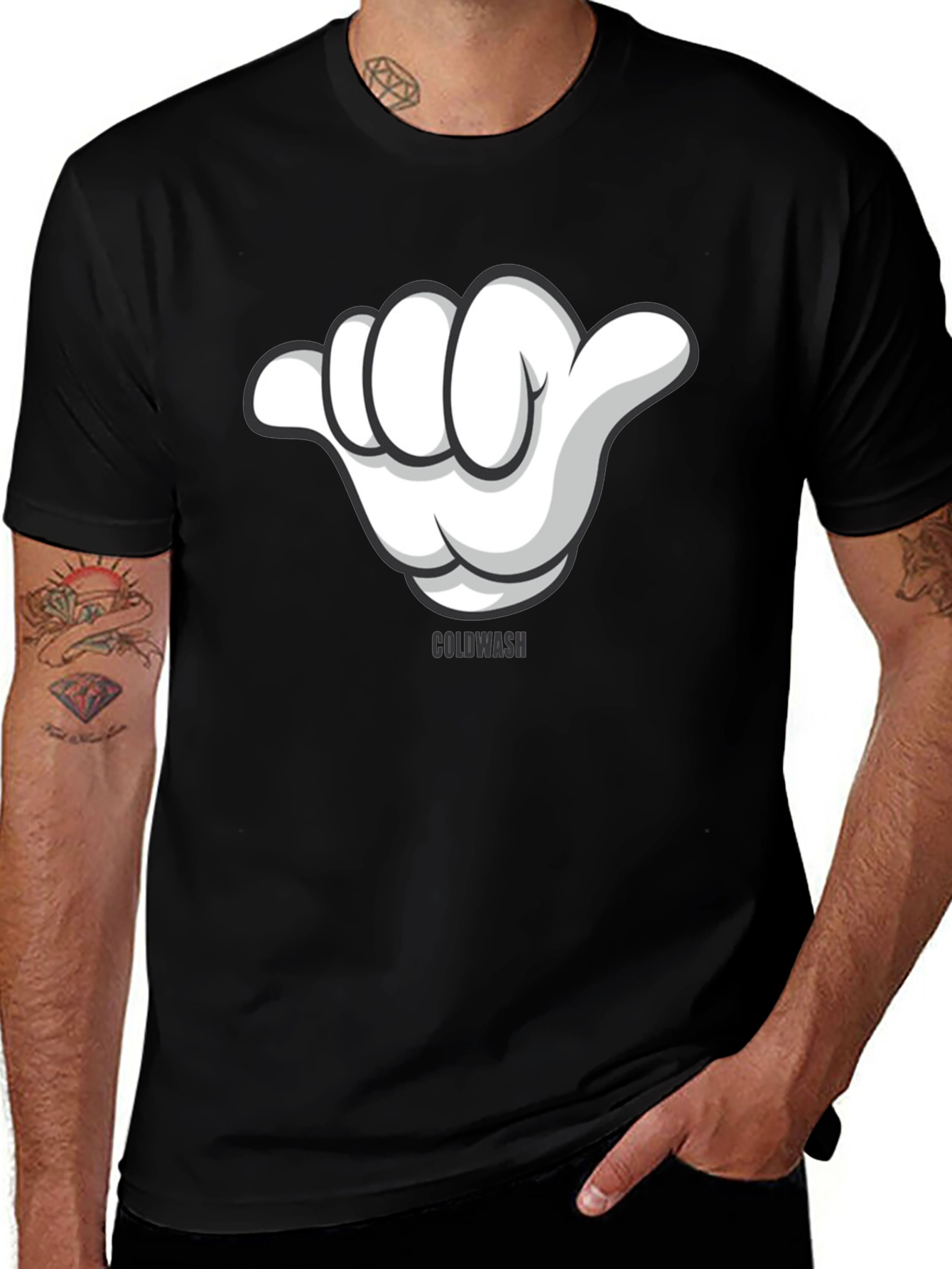 Hang Loose Cartoon Hand Graphic Tee - Black