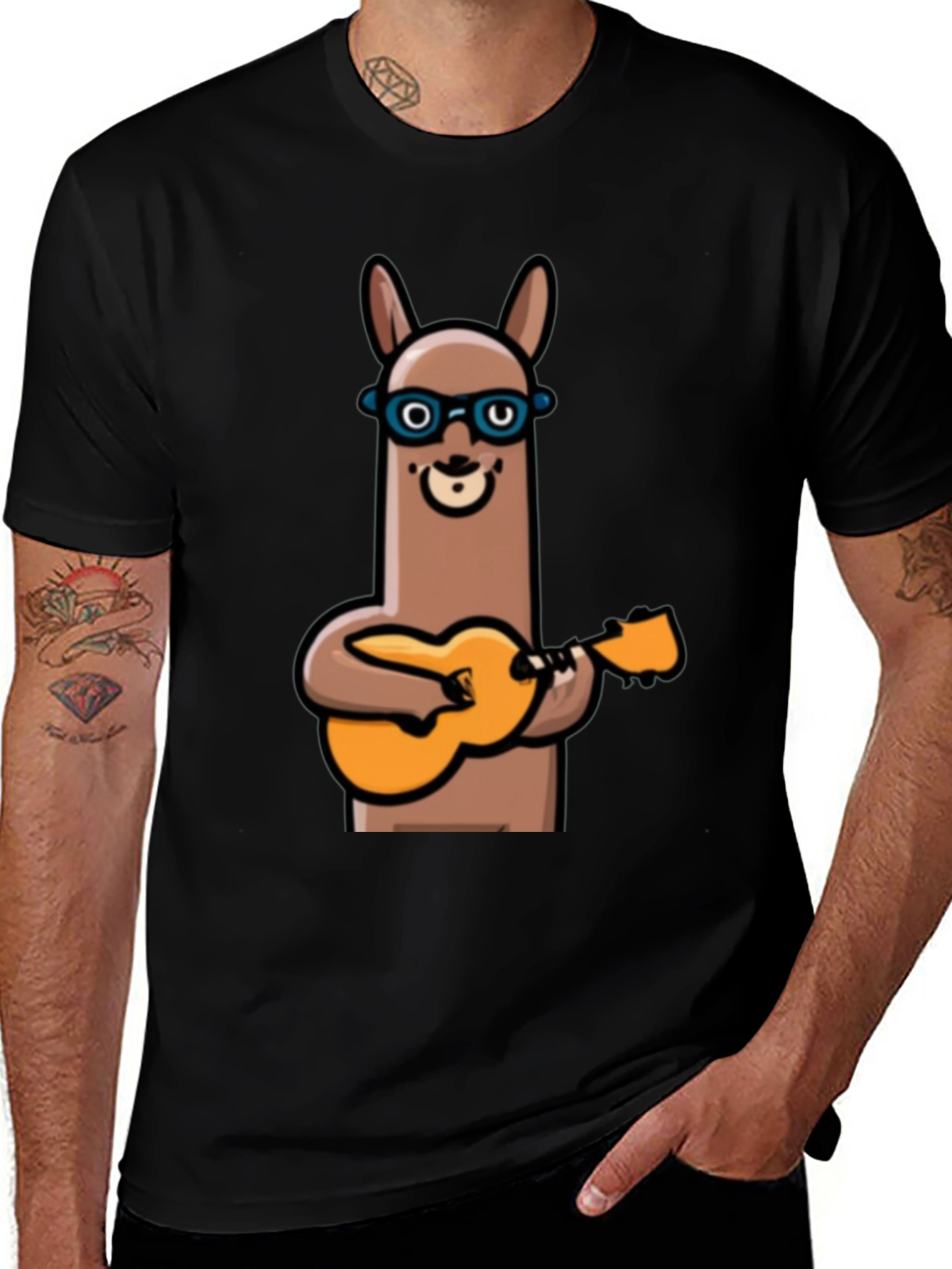 Variant 15 of Llama Guitarist T-Shirt - Cool Graphic Tee