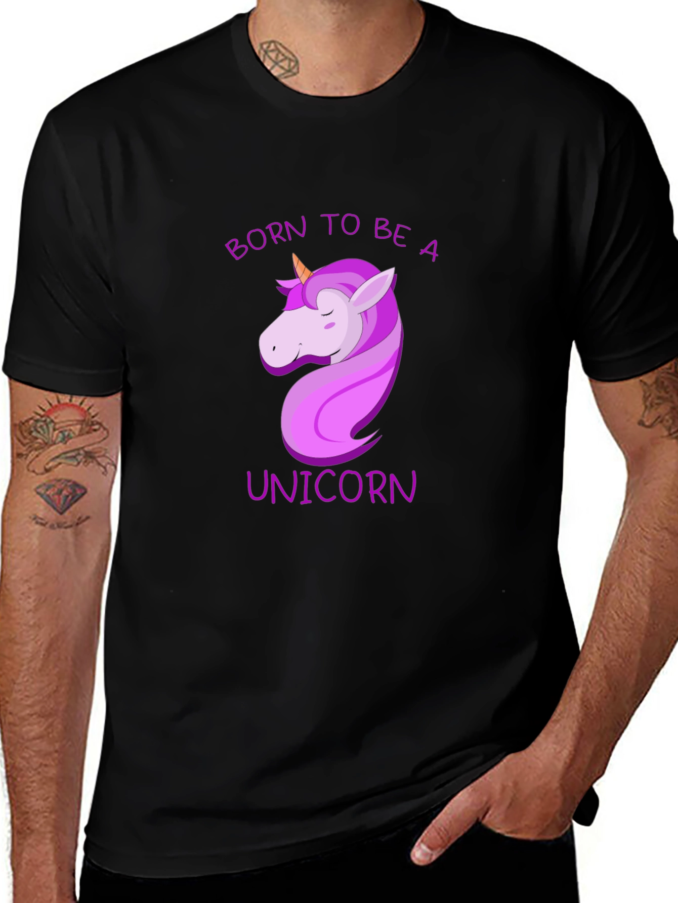 Variant 7 of Born To Be A Unicorn T-Shirt - Black Cotton Tee