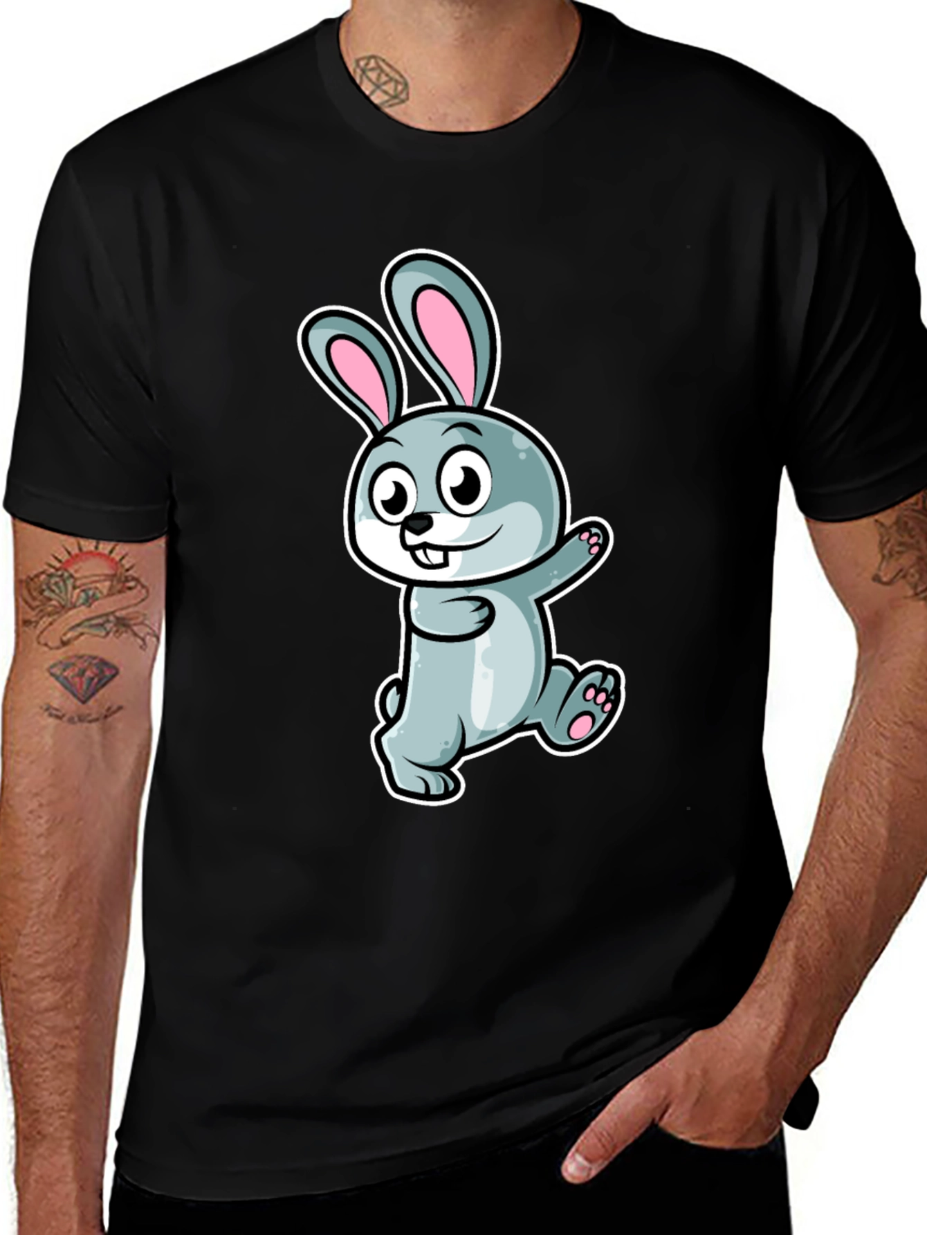 Variant 30 of Cute Bunny Graphic Black T-Shirt