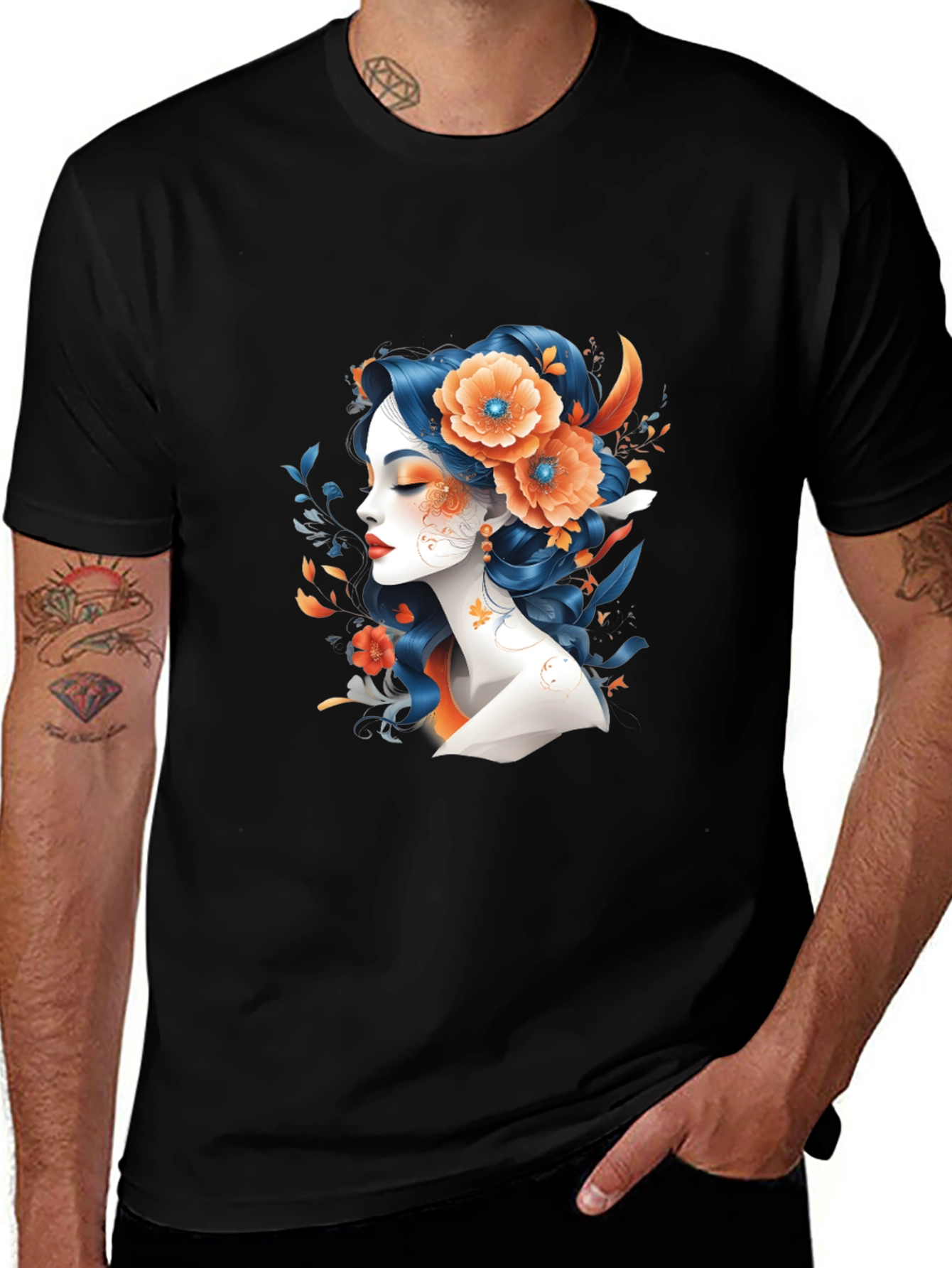 Variant 7 of Floral Woman Graphic Tee - Black T-Shirt