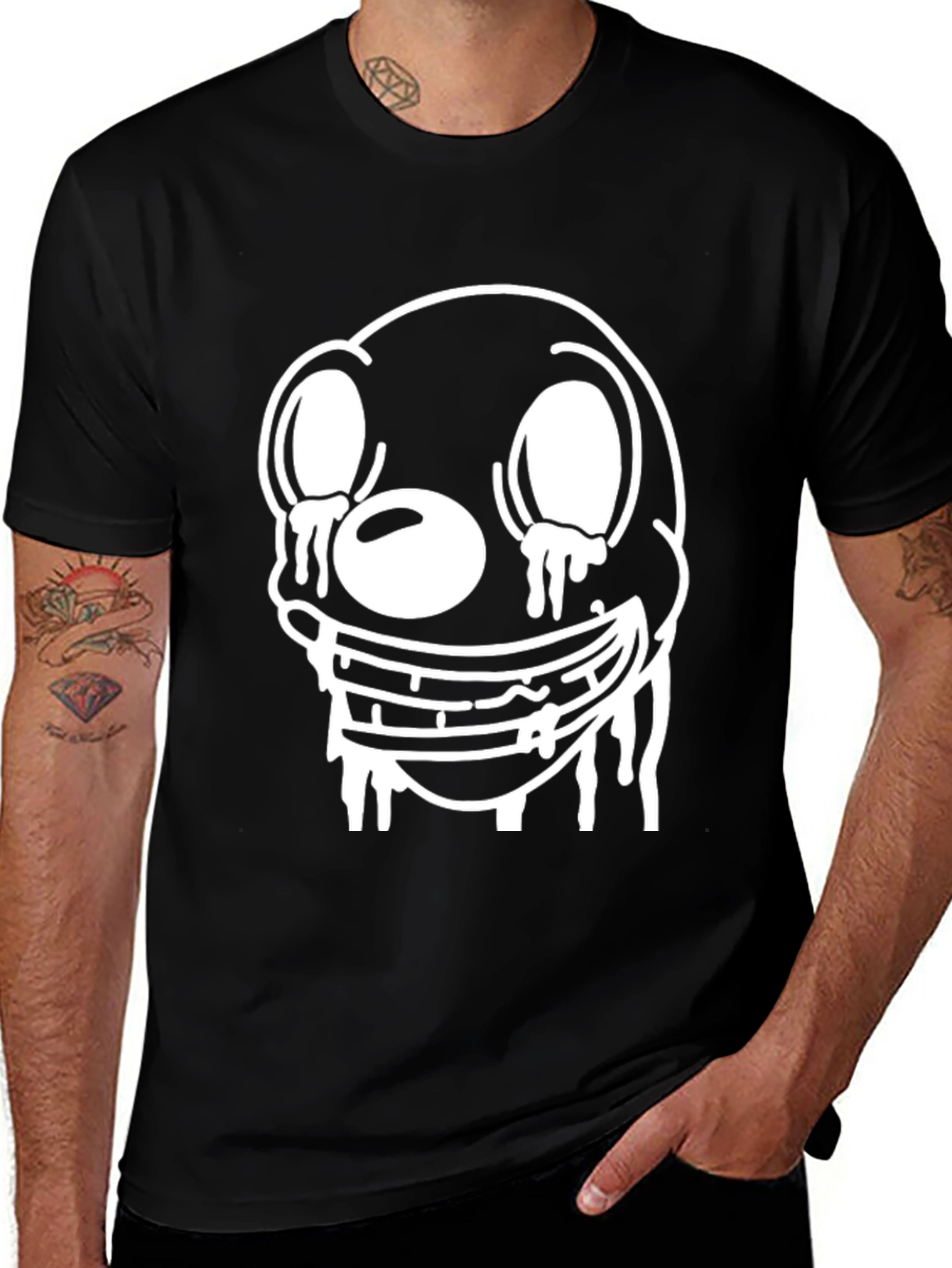 Variant 15 of Creepy Cartoon Graphic Black T-Shirt