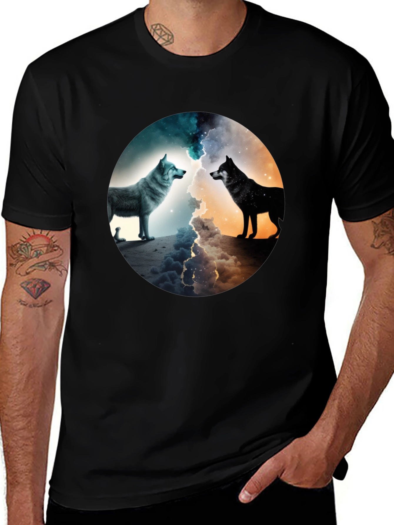 Variant 5 of Wolf Duo Graphic Tee - Day and Night Design