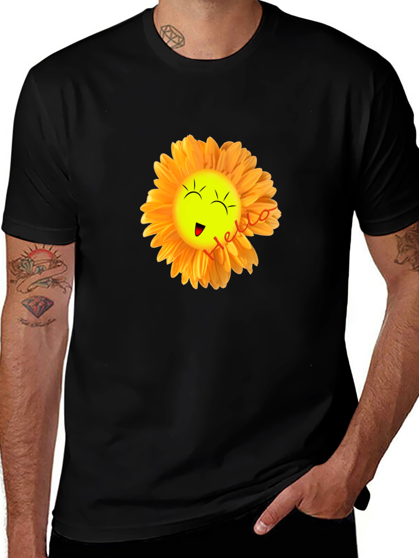 Variant 15 of Cheerful Sunflower Graphic Tee - Black Unisex T-Shirt