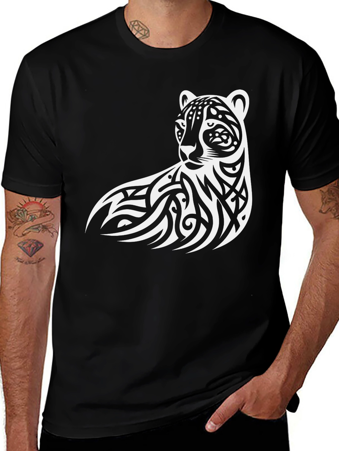 Variant 20 of Tribal Leopard Print Black T-Shirt