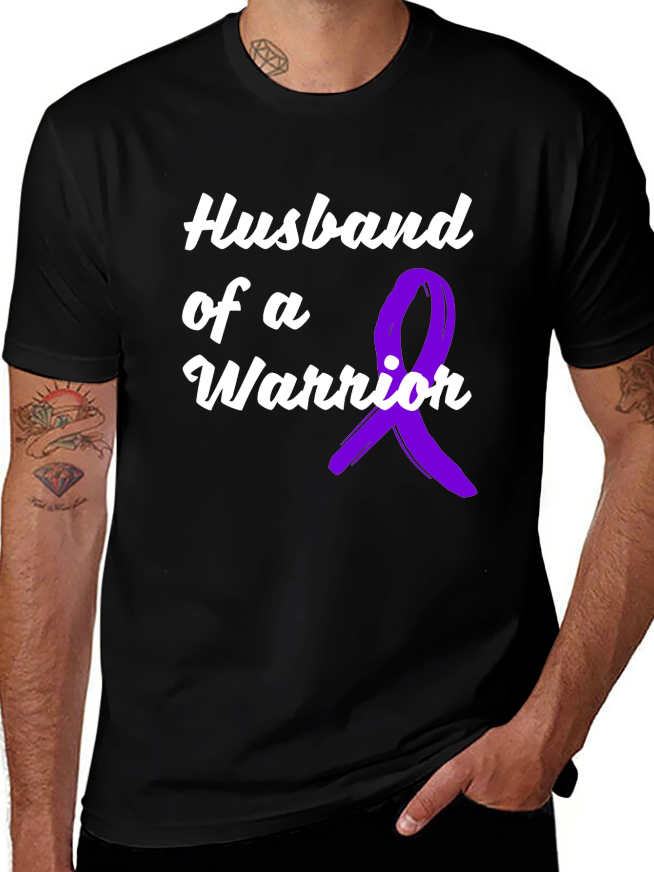 Variant 20 of Husband of a Warrior Black T-Shirt Awareness Purple Ribbon