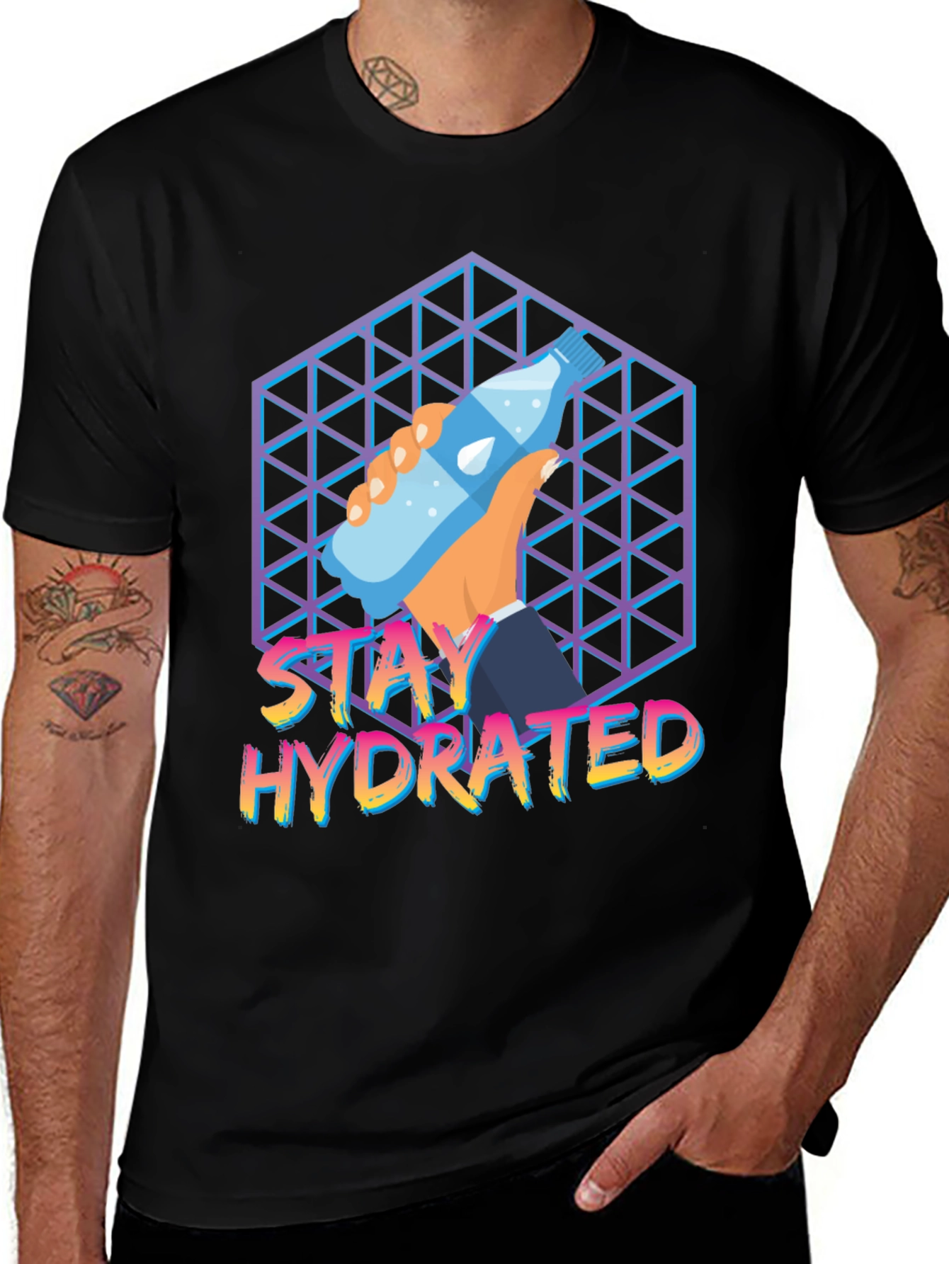 Variant 21 of Stay Hydrated Graphic Tee - Trendy Water Bottle Design