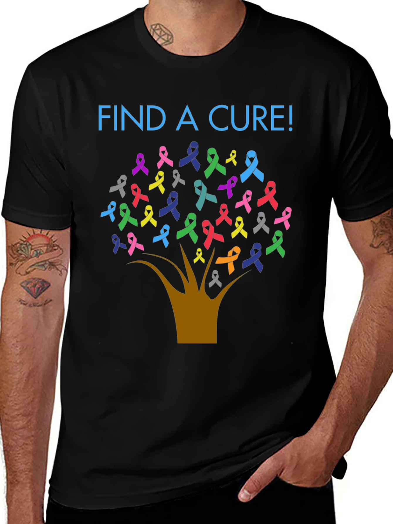 Variant 3 of Find a Cure Ribbon Tree T-Shirt - Support Awareness