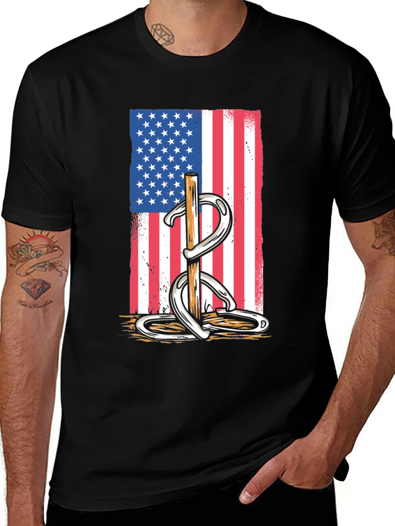 Variant 27 of Horseshoe American Flag Graphic Tee
