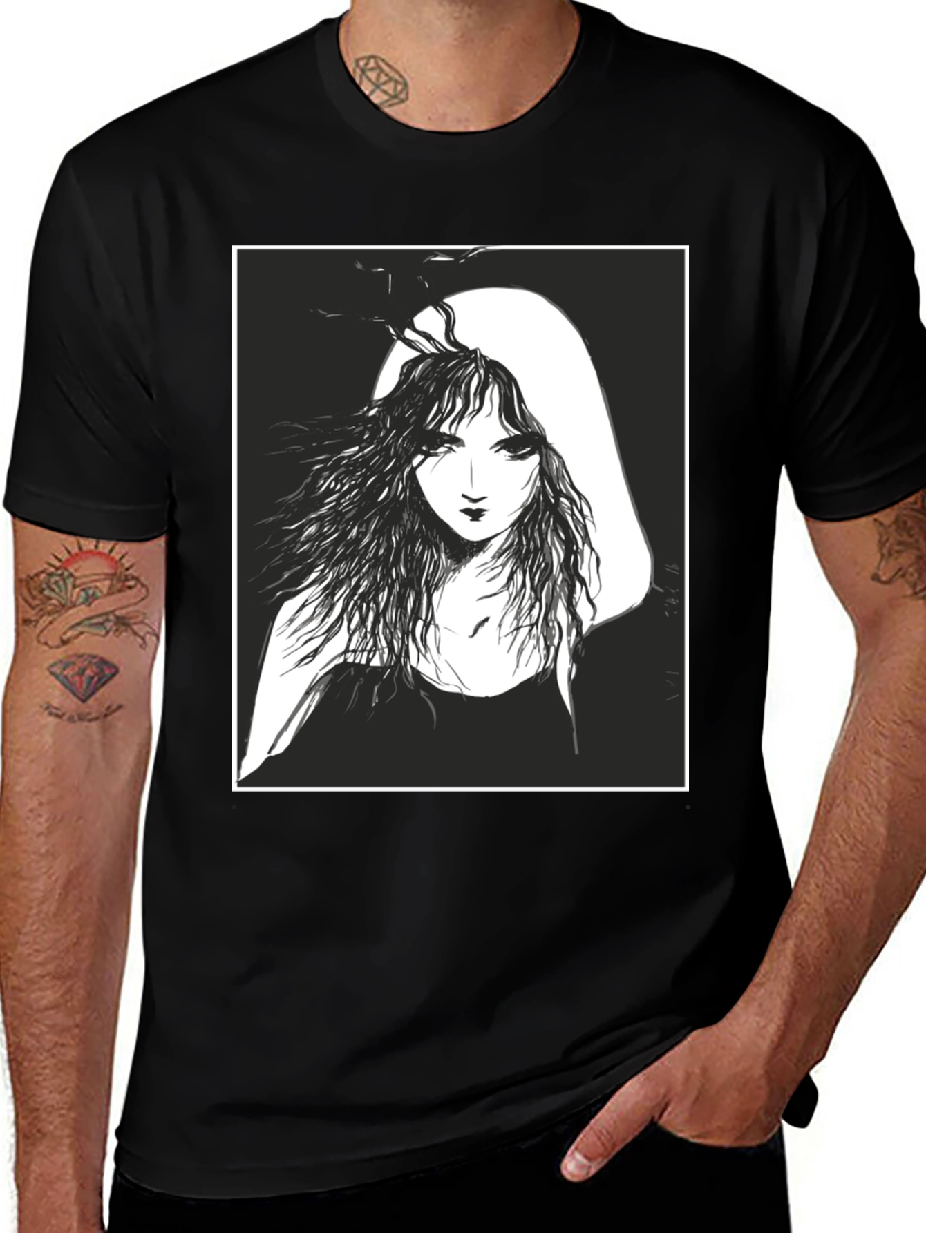 Black Ethereal Woman Graphic Tee - Black Cotton T-Shirt main image