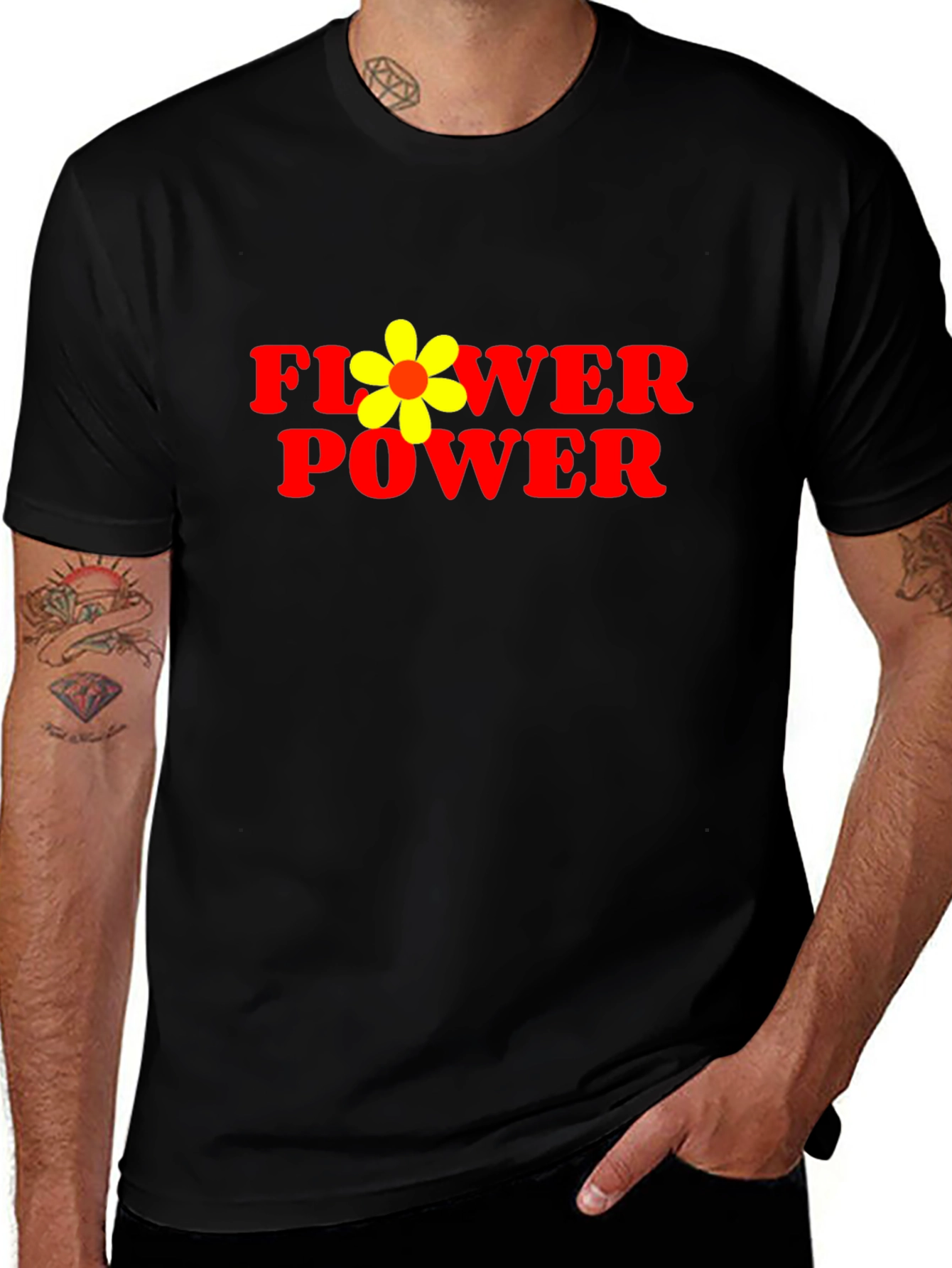 Variant 20 of Flower Power Graphic Tee - Black Cotton Casual T-Shirt
