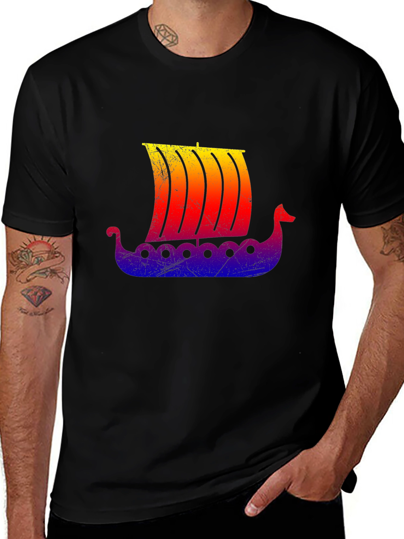 Variant 7 of Viking Ship Graphic Tee - Black T-Shirt
