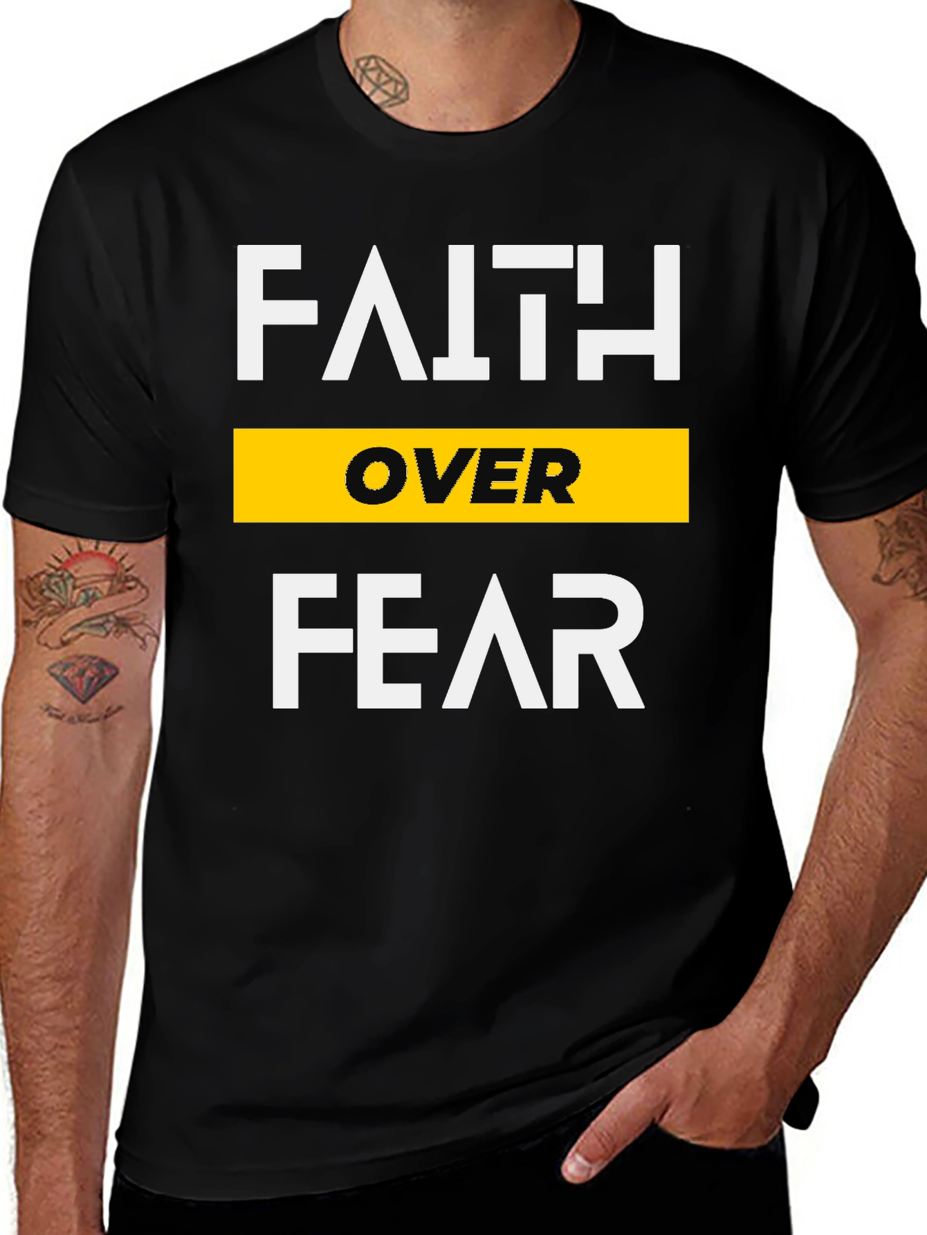 Variant 30 of Faith Over Fear Graphic Print Black T-Shirt