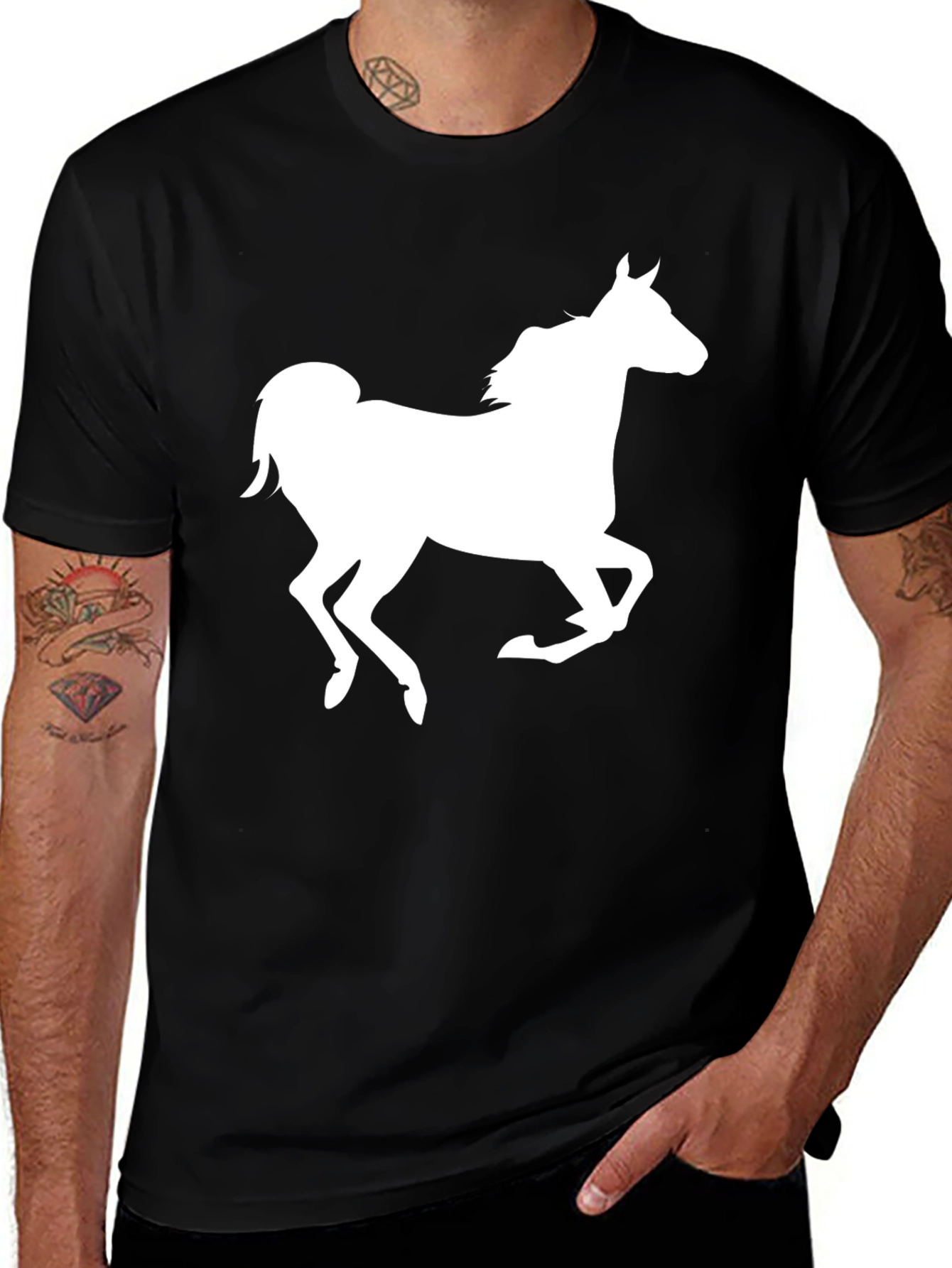Variant 26 of Black T-Shirt with White Horse Graphic Tee