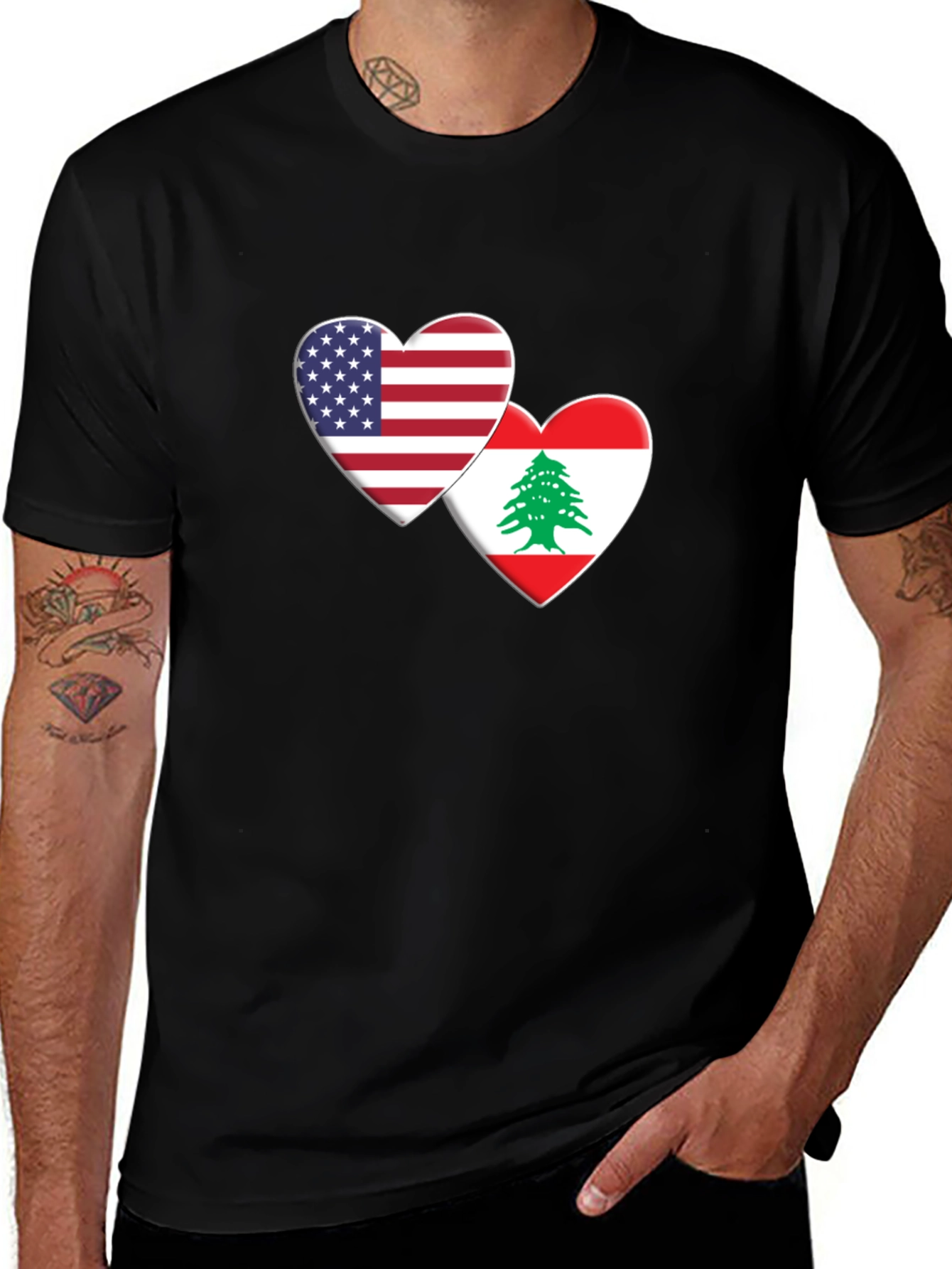 Variant 16 of USA & Lebanon Flag Heart T-Shirt