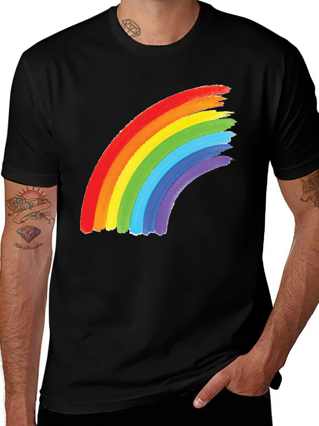 Variant 27 of Rainbow Graphic Tee - Black Cotton Blend Shirt