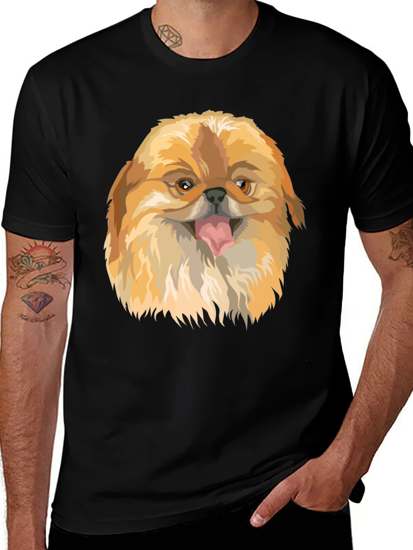Pekingese Dog Graphic Tee - Men's Black T-Shirt