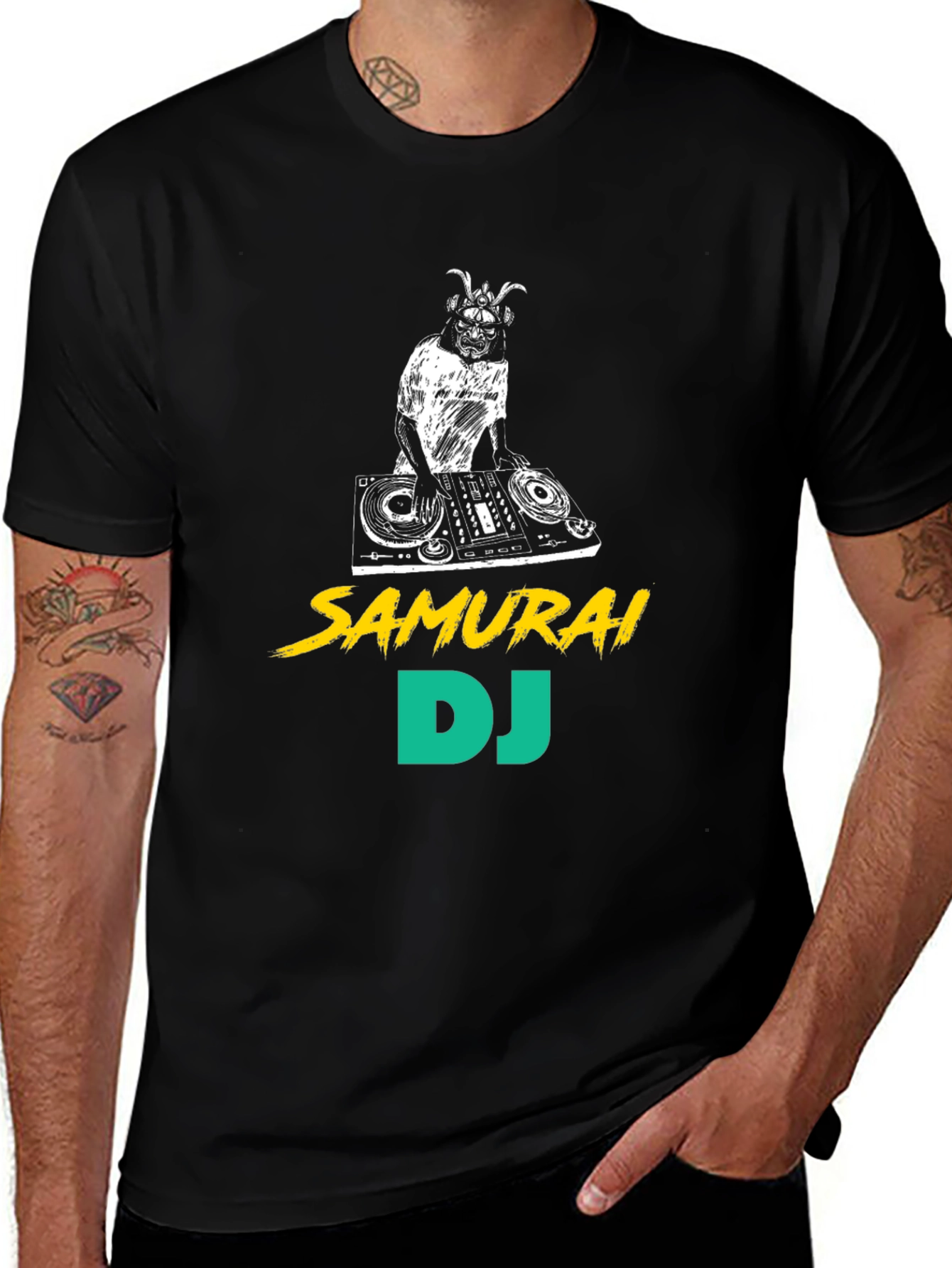 Variant 4 of Samurai DJ Black T-Shirt - Unique Graphic Tee