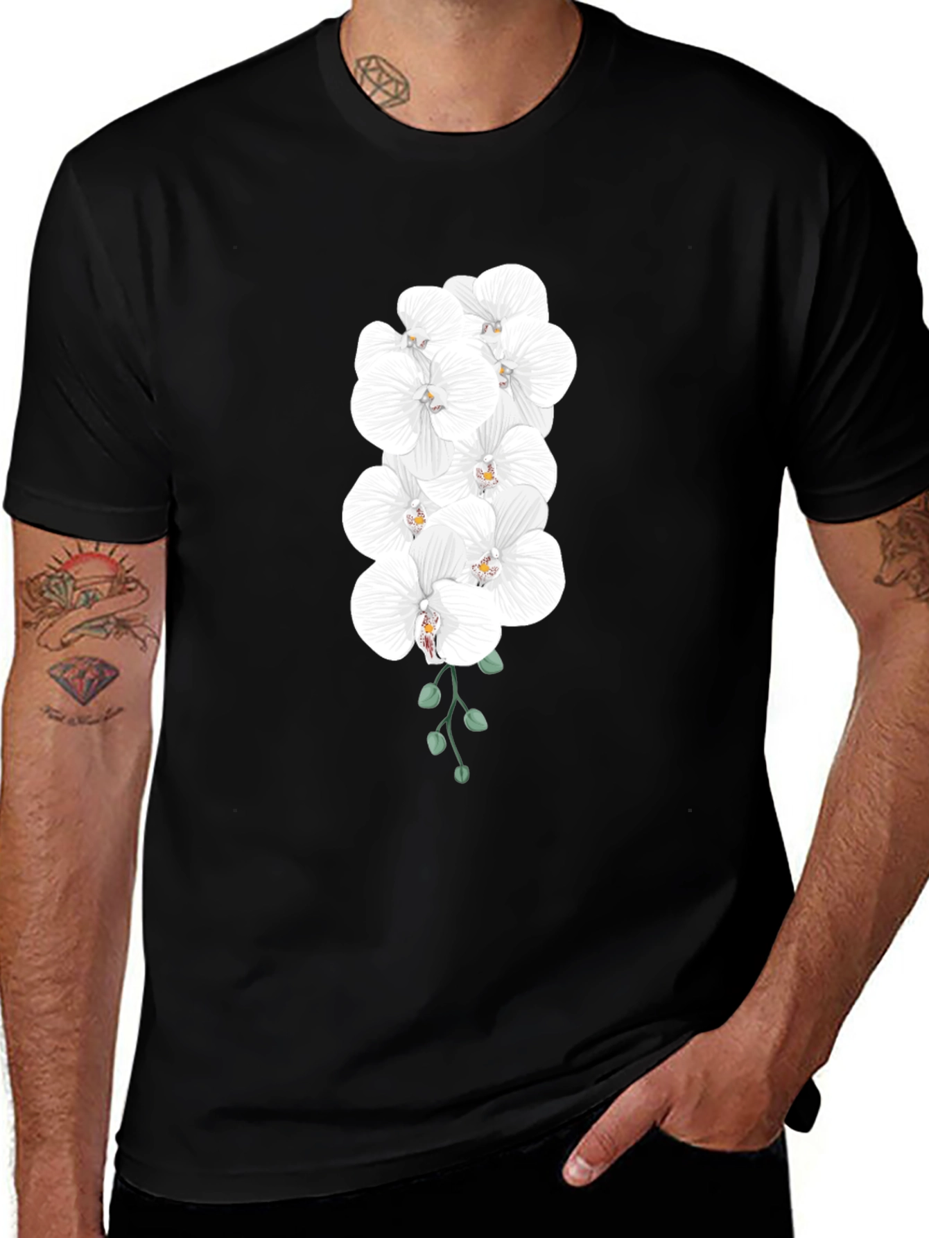 Black Elegant Orchid T-Shirt - Black Cotton Blend main image