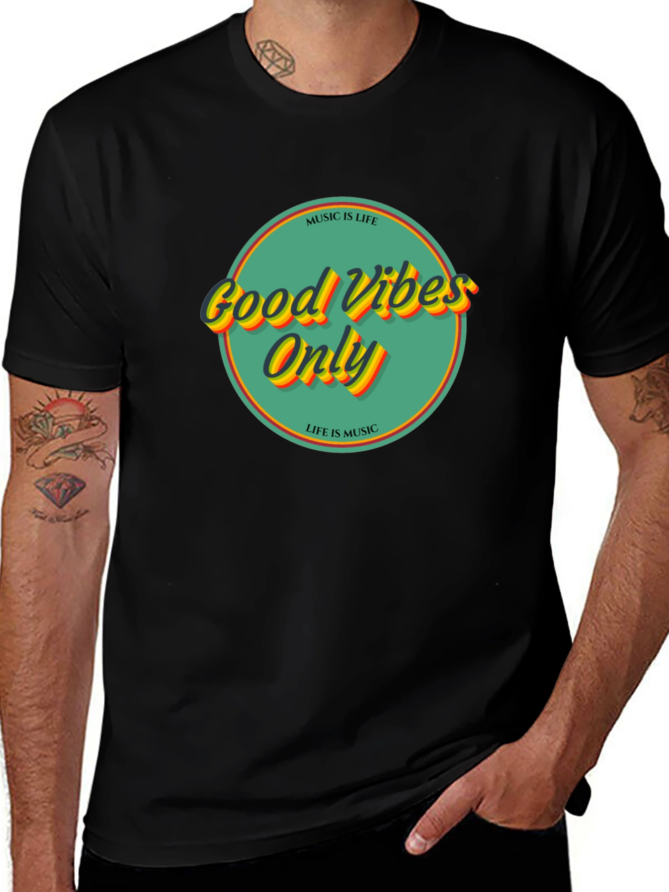 Variant 30 of Good Vibes Only Graphic Tee - Retro Music Lover Shirt