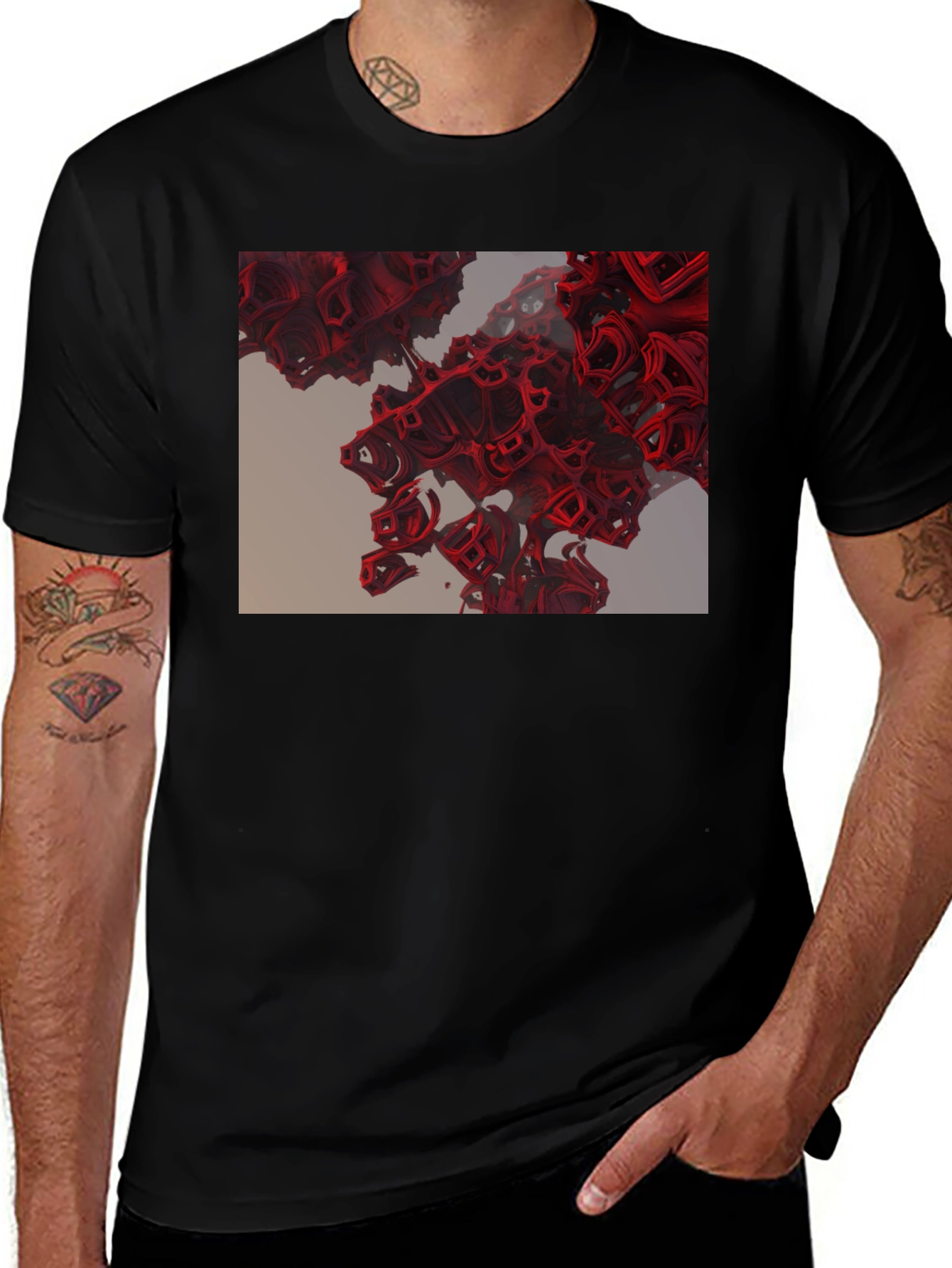 Variant 29 of Abstract Red Cube Design Black T-Shirt