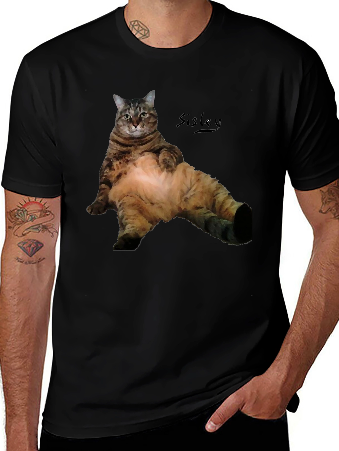 Variant 14 of Relaxed Cat Graphic T-Shirt - Men's Black Tee