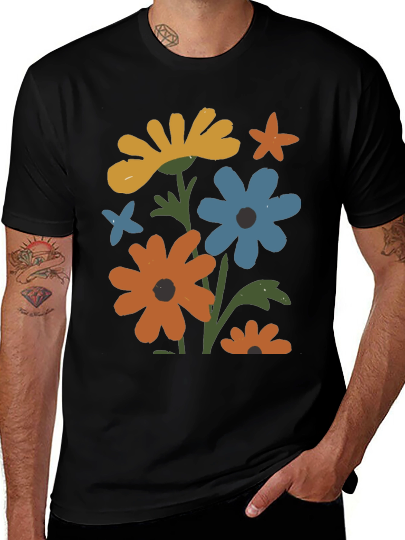 Variant 17 of Floral Graphic Print Black T-Shirt