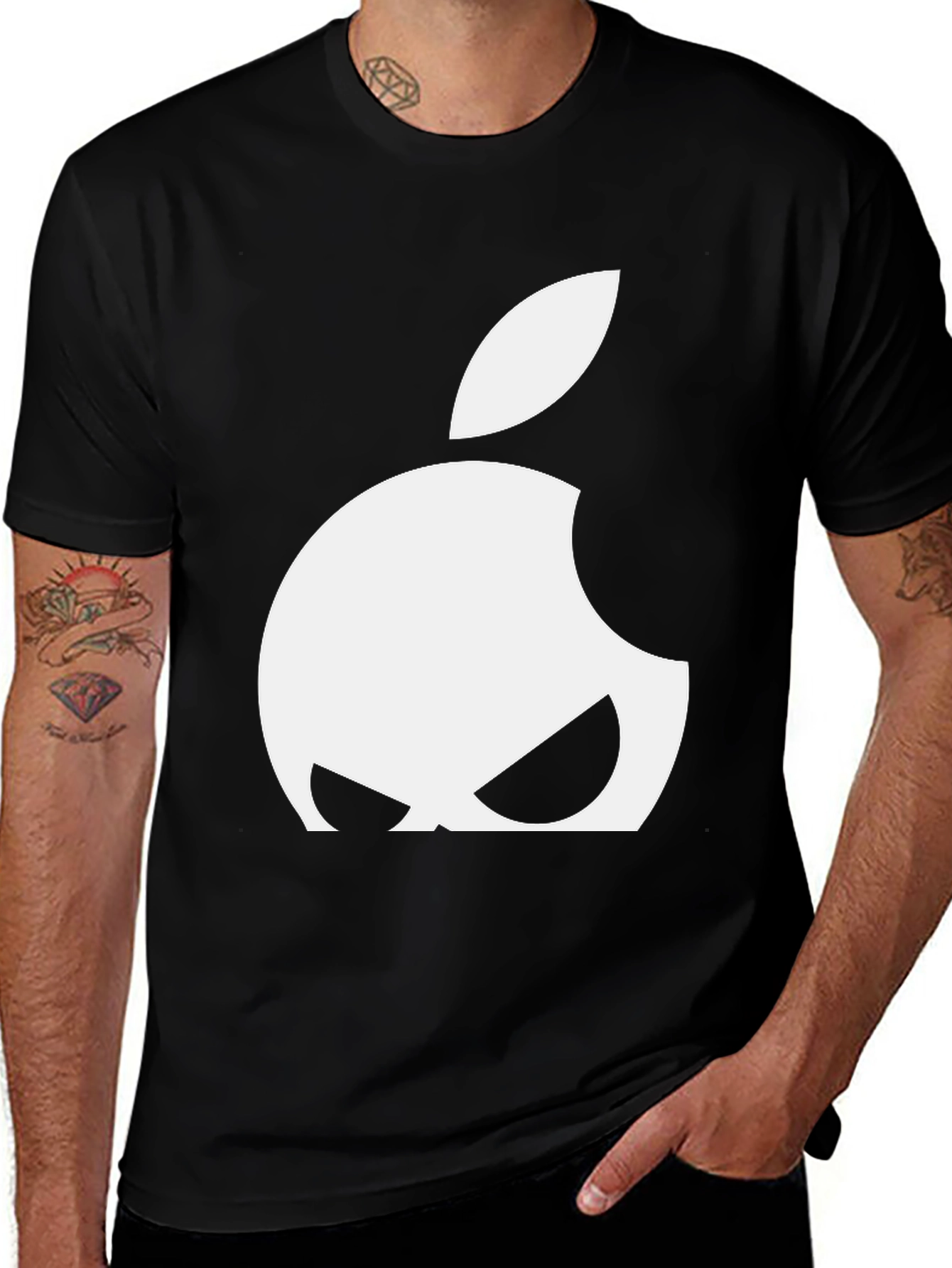 Variant 23 of Apple Logo Graphic T-Shirt - Black Cotton Blend