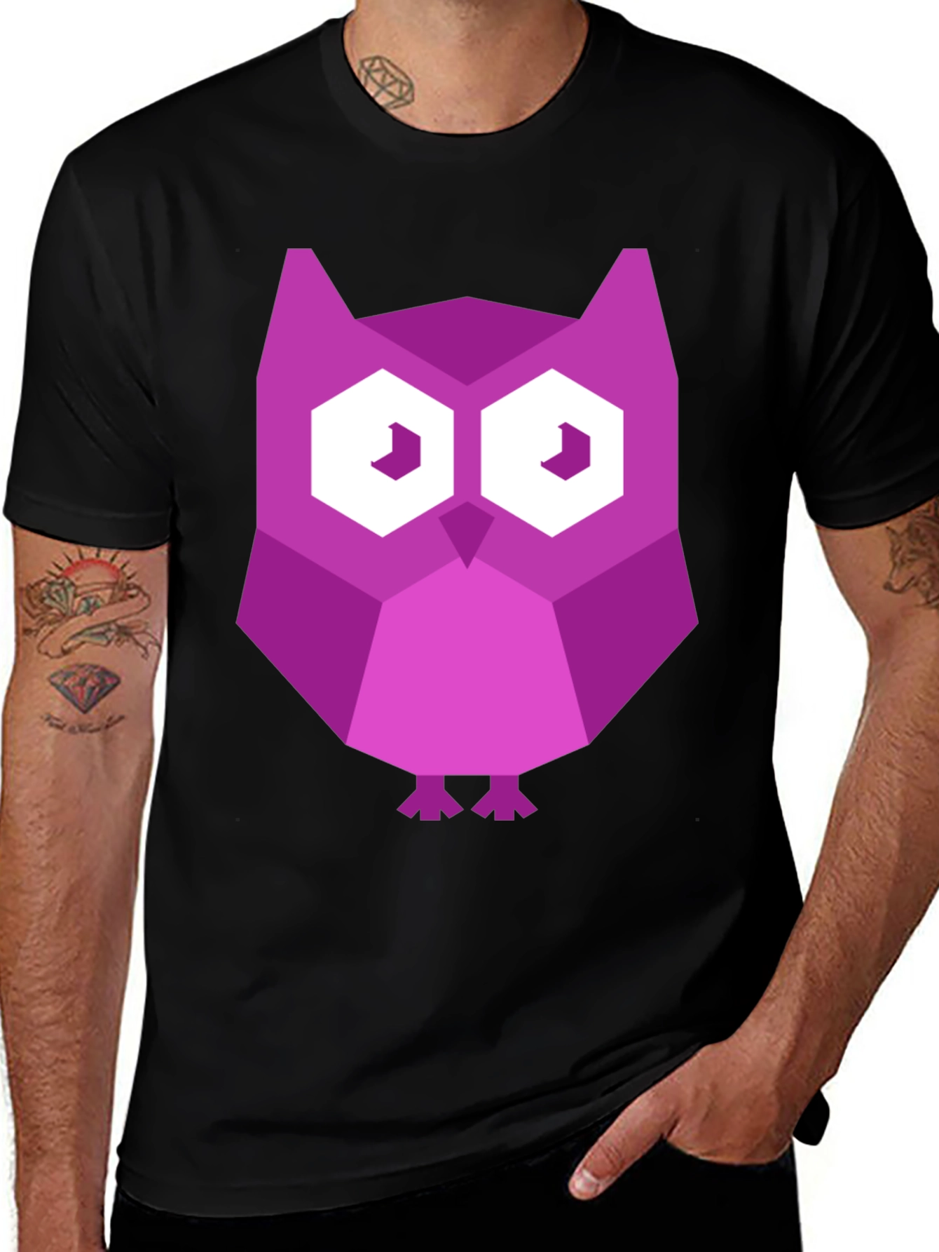 Variant 12 of Geometric Owl Graphic Tee - Men's Black T-Shirt