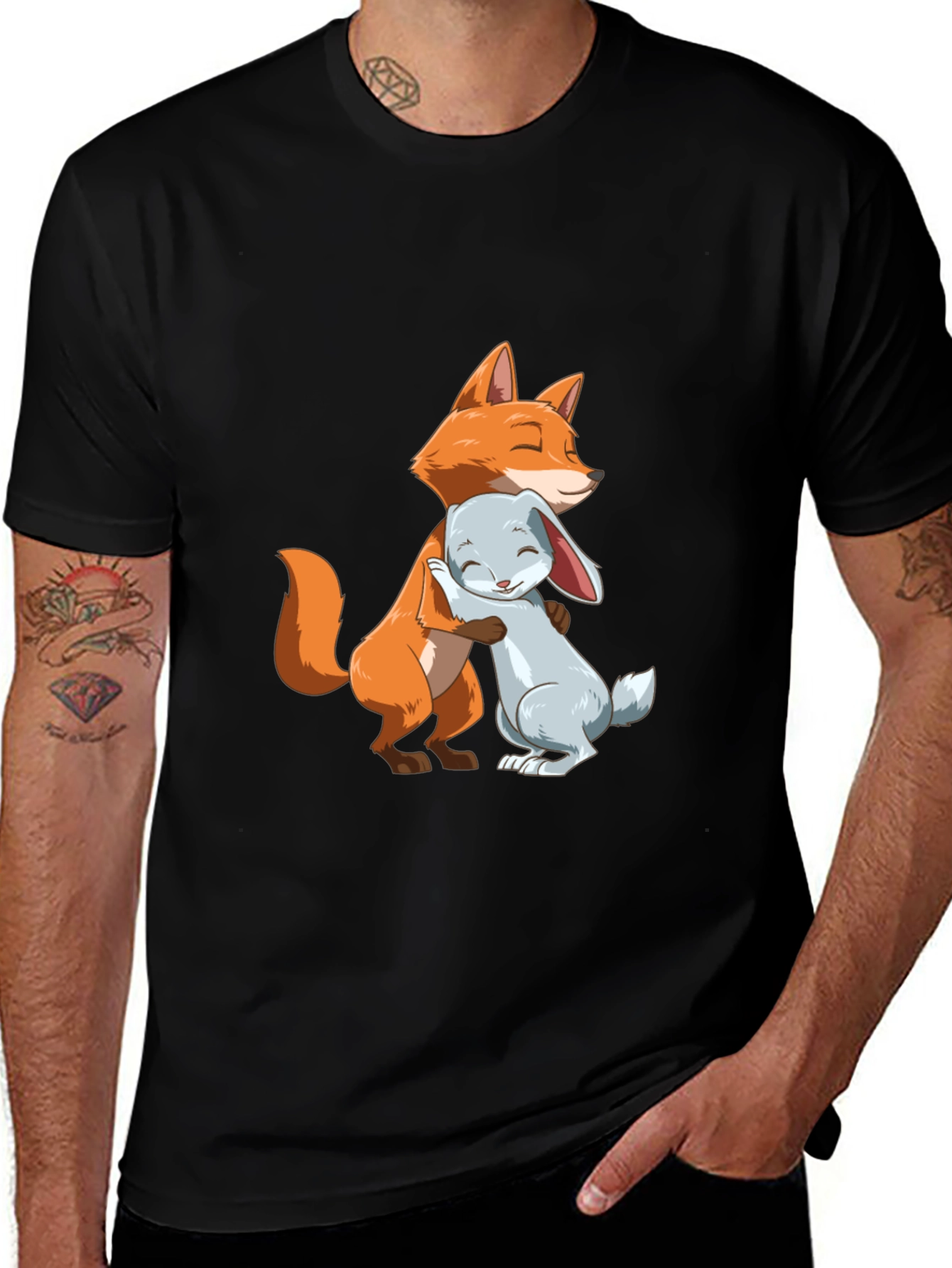 Variant 3 of Cute Fox & Rabbit Hugging T-Shirt