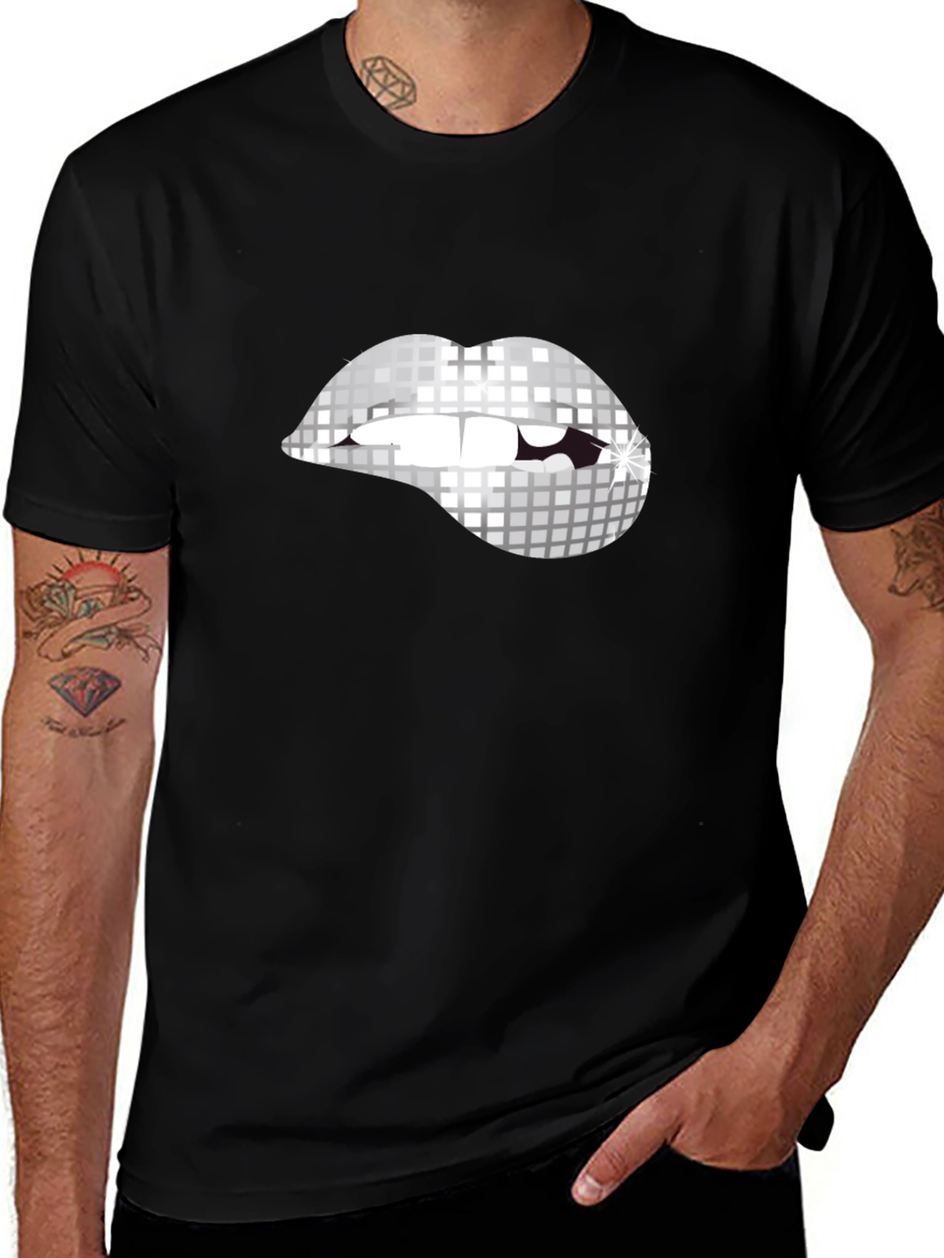 Variant 12 of Pixelated Lips Graphic Tee - Black