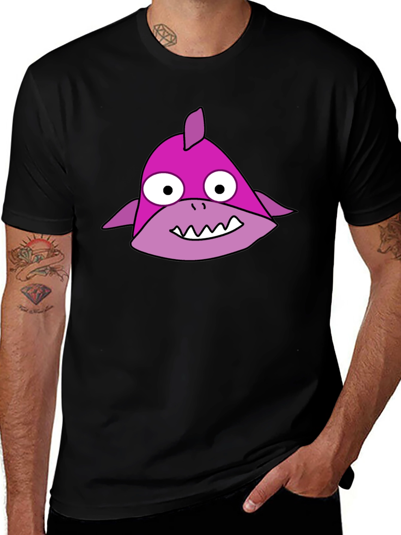 Variant 26 of Funny Pink Shark Graphic Tee - Cotton Blend Shirt