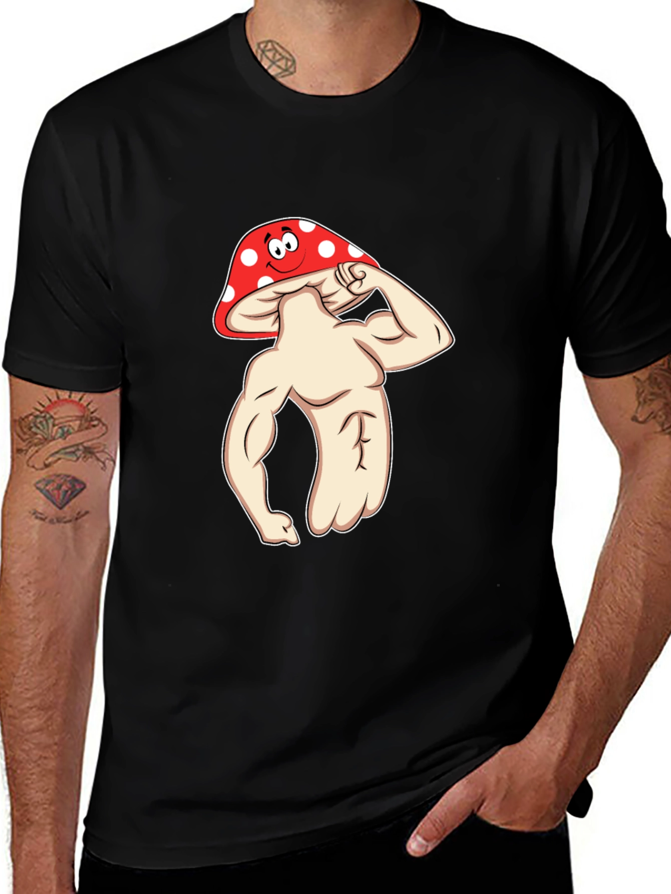 Variant 25 of Mushroom Muscle Man Black T-Shirt