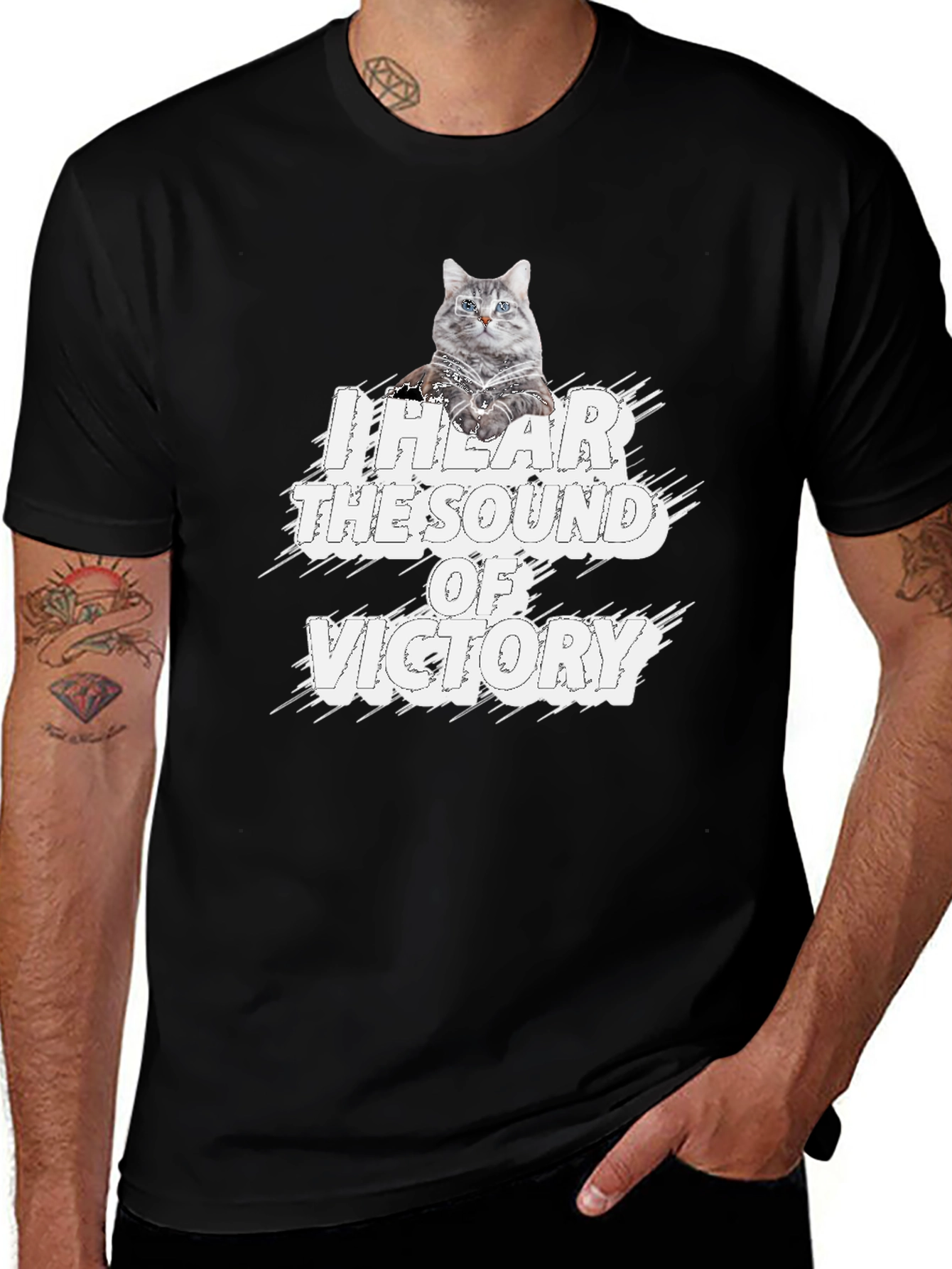 Variant 28 of I Hear the Sound of Victory Cat Graphic Tee