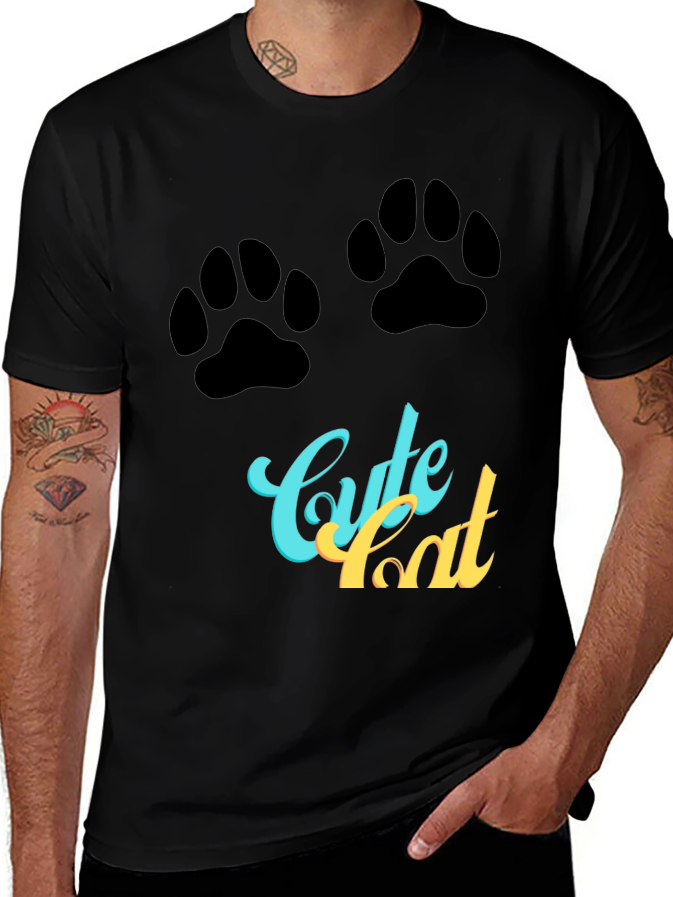 Variant 7 of Cute Cat Paw Print Black T-Shirt