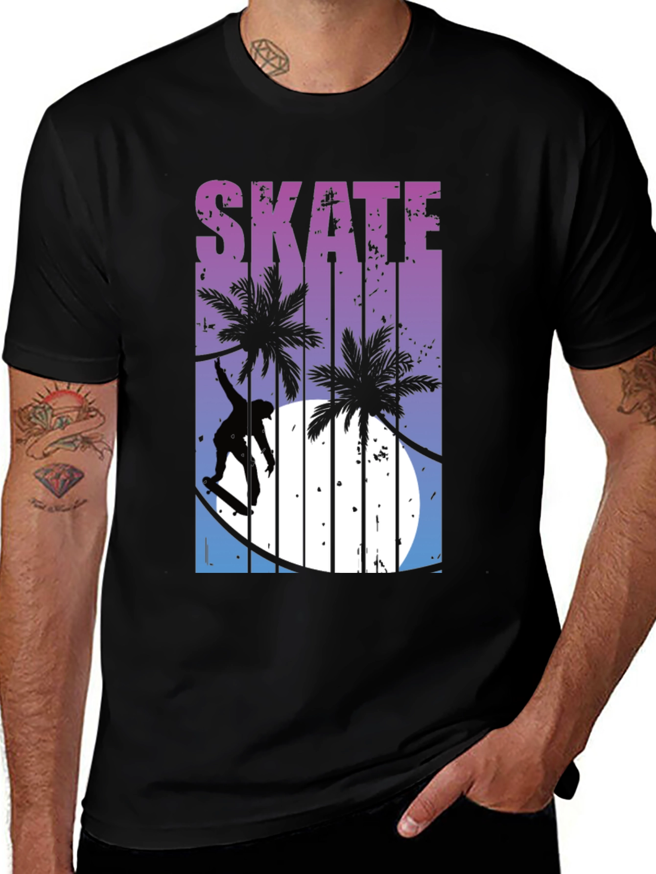 Variant 24 of Skate Palm Tree Graphic Tee - Black Cotton T-Shirt